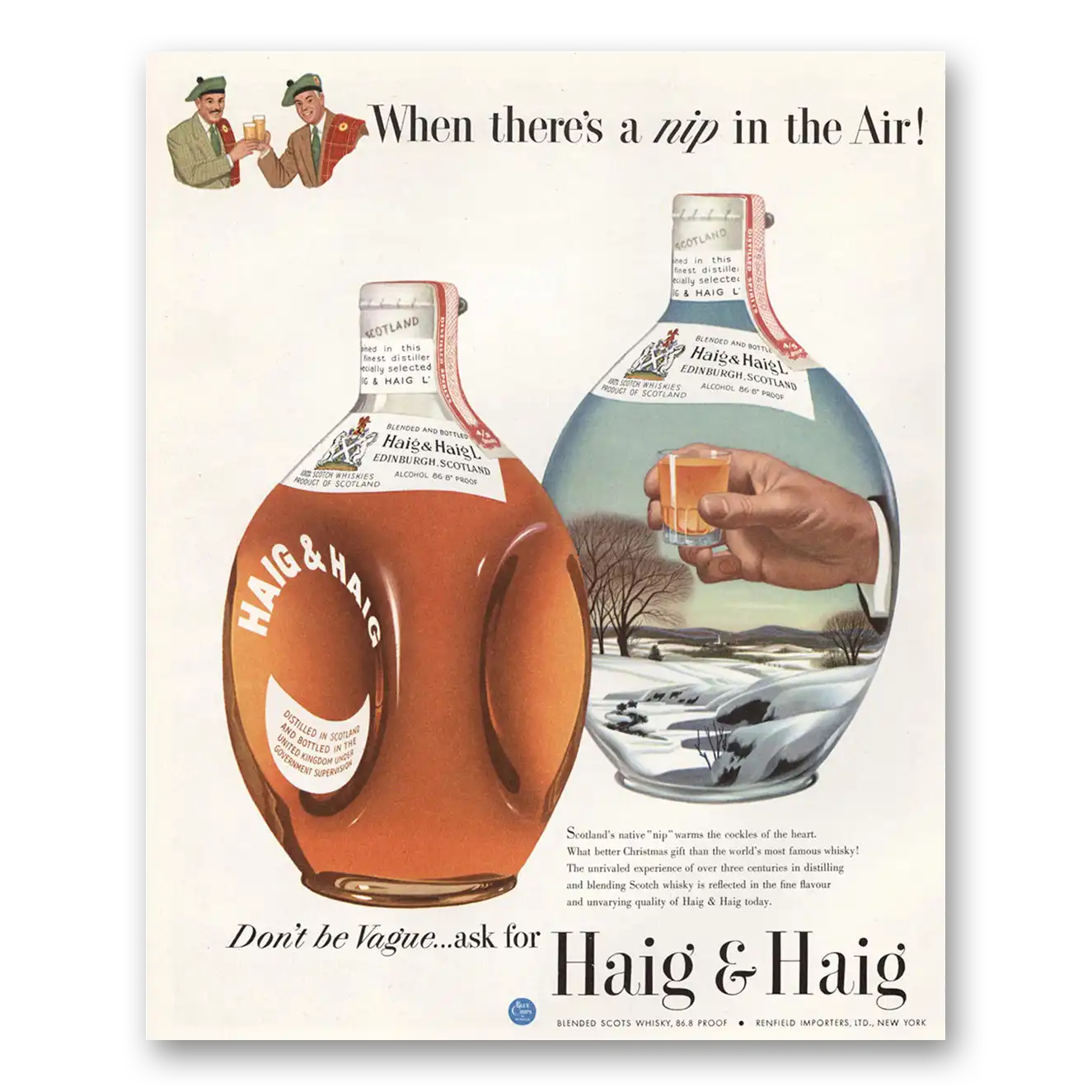 1949 Haig & Haig When Theres a Nip in the Air Vintage Magazine Print Ad