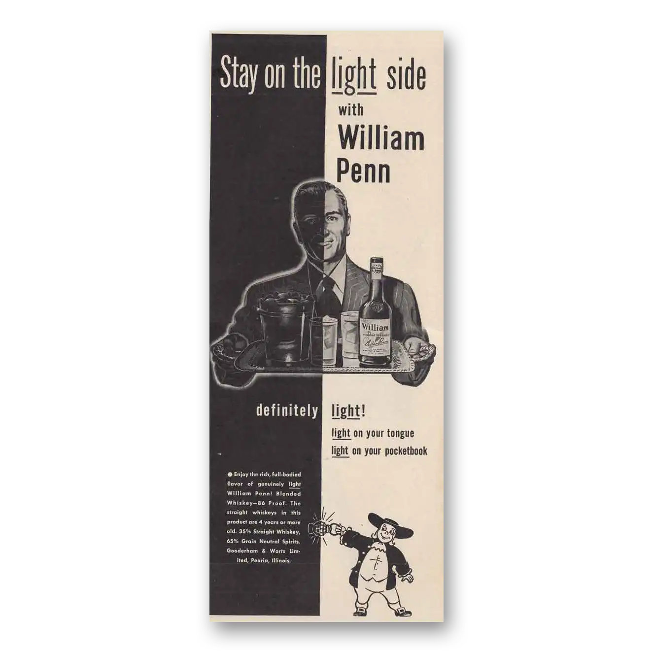 1949 William Penn Whiskey Light Side Vintage Magazine Print Ad