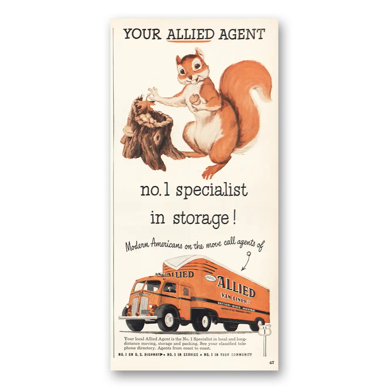 1950 Allied Van Lines Specialist in Storage Vintage Magazine Print Ad
