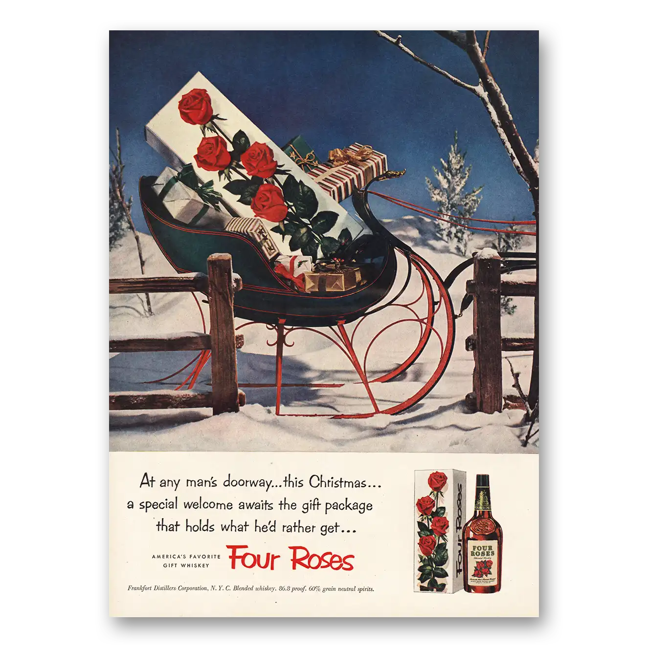 1952 Four Roses Any Mans Doorway Vintage Magazine Print Ad