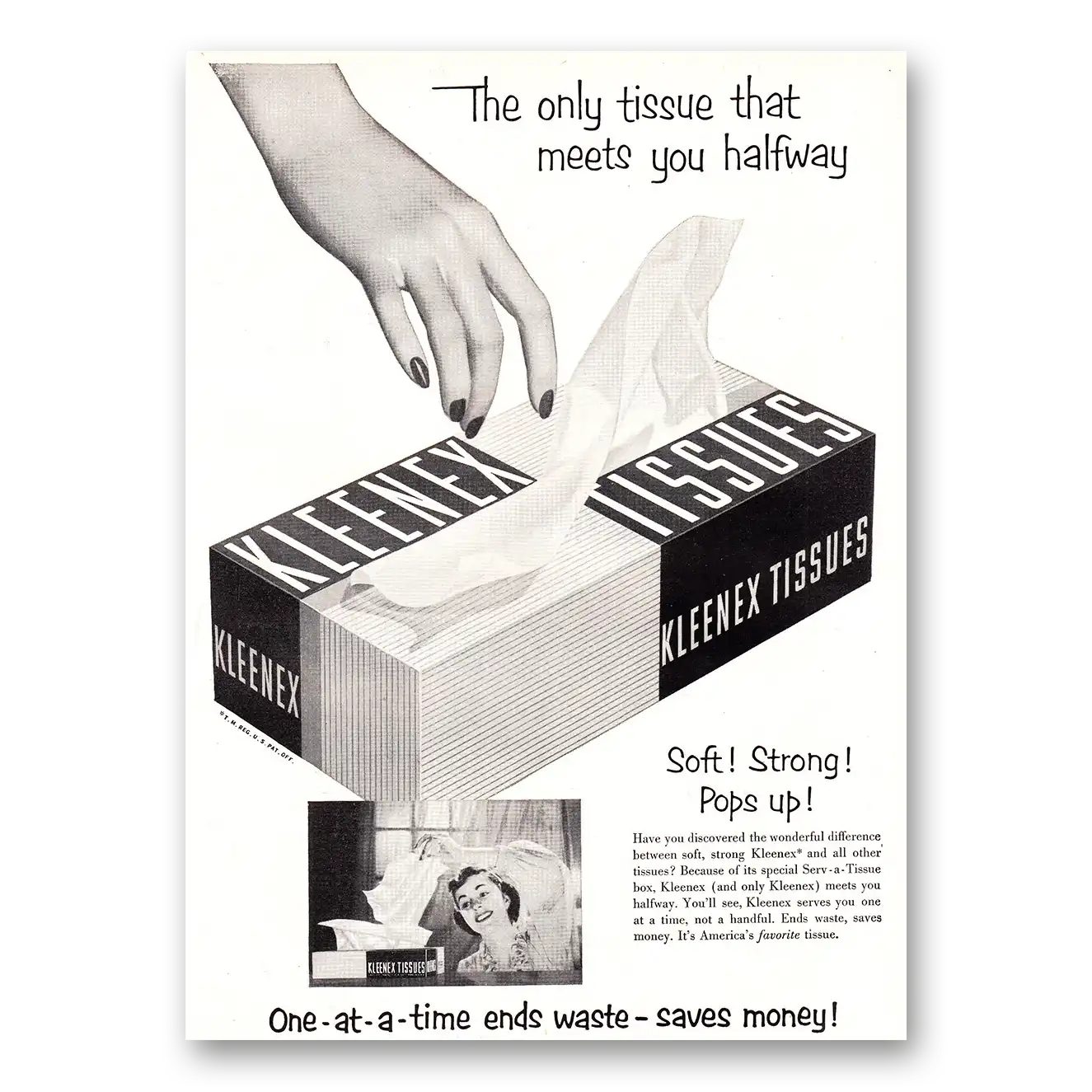 1952 Kleenex Tissues Tissues Meets You Halfway Vintage Magazine Print Ad
