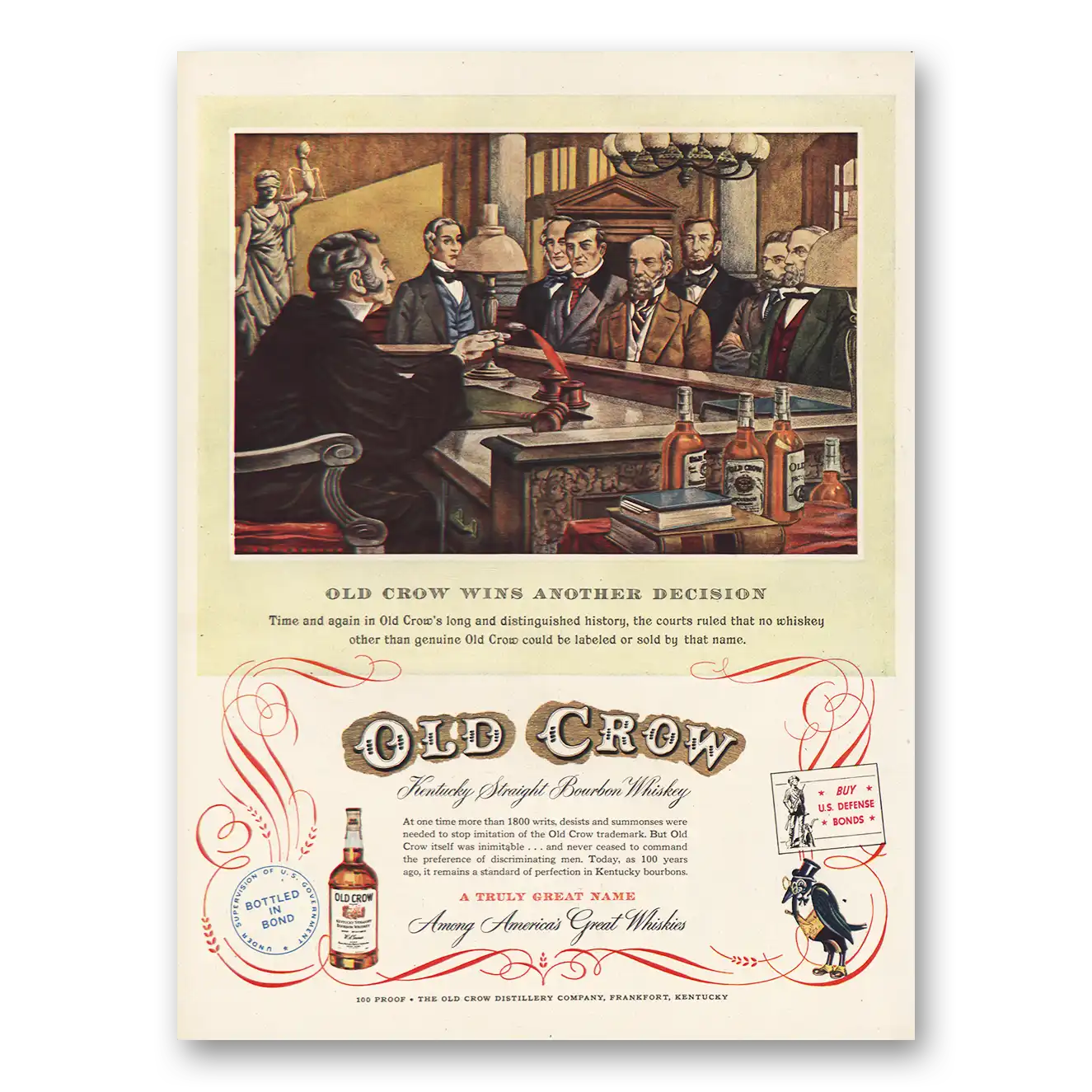 1952 Old Crow Wins Another Decision Vintage Magazine Print Ad