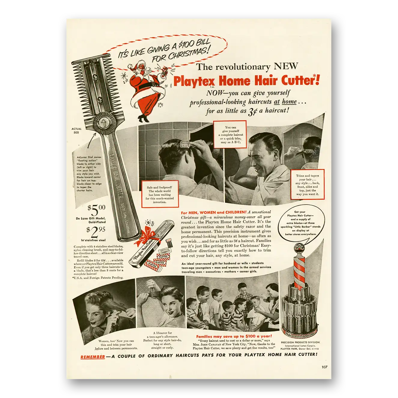 1952 Playtex Home Hair Cutter Vintage Magazine Print Ad