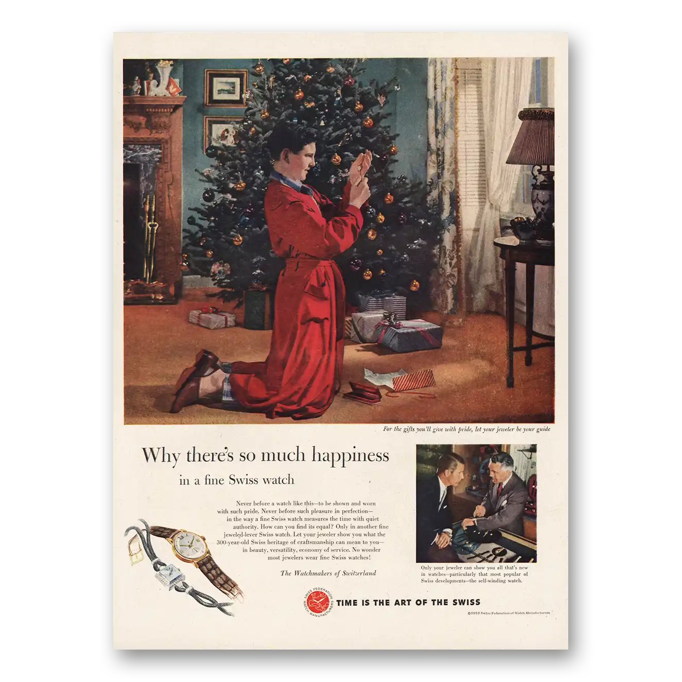 1952 Watchmakers of Switzerland So Much Happiness Vintage Magazine Print Ad
