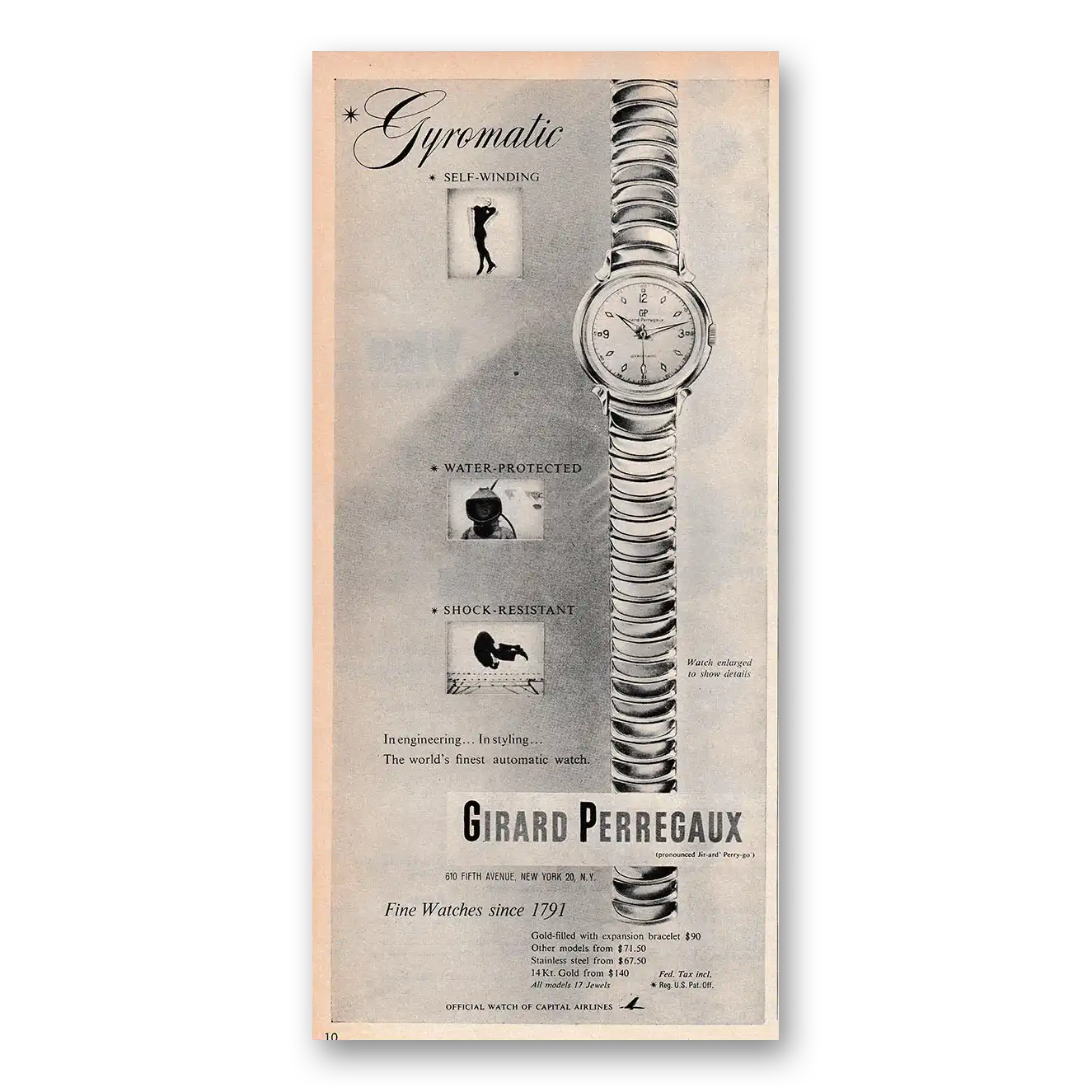 1953 Girard Perregaux Gyromatic Self Winding Vintage Magazine Print Ad