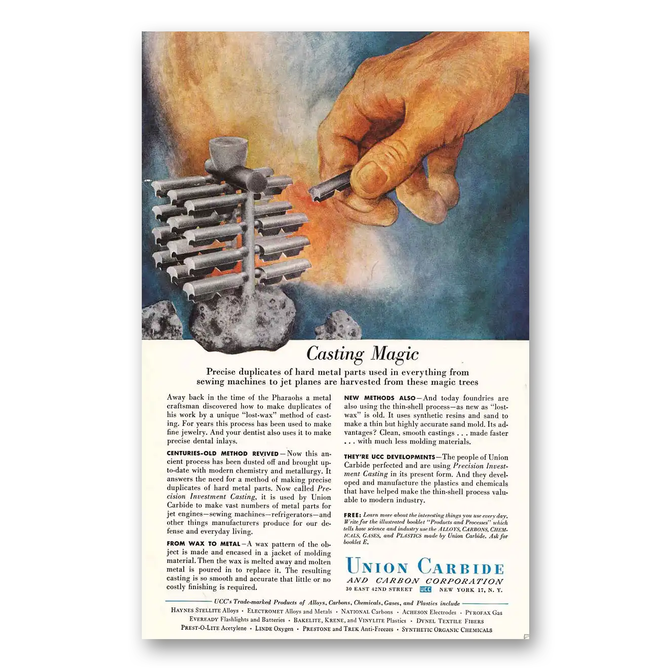 1953 Union Carbide Casting Magic Vintage Magazine Print Ad