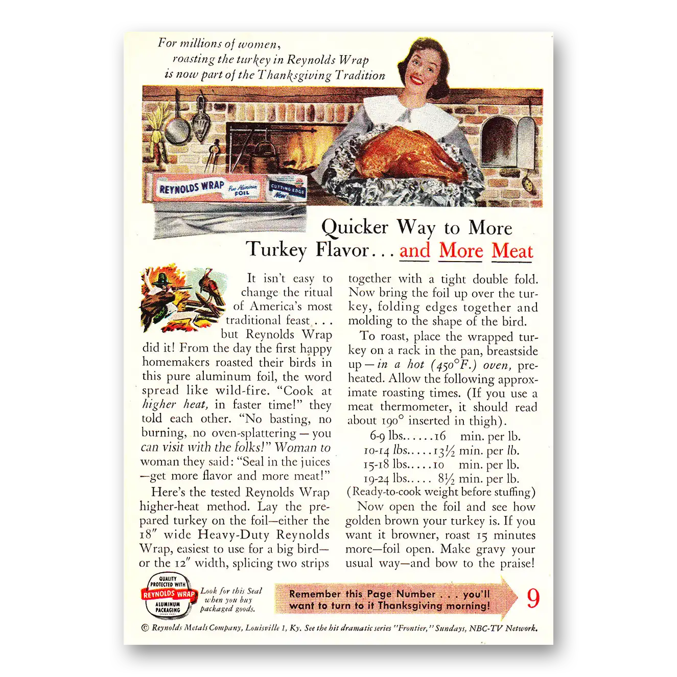 1955 Reynolds Wrap Quicker Ways to More Turkey Flavor Vintage Magazine Print Ad