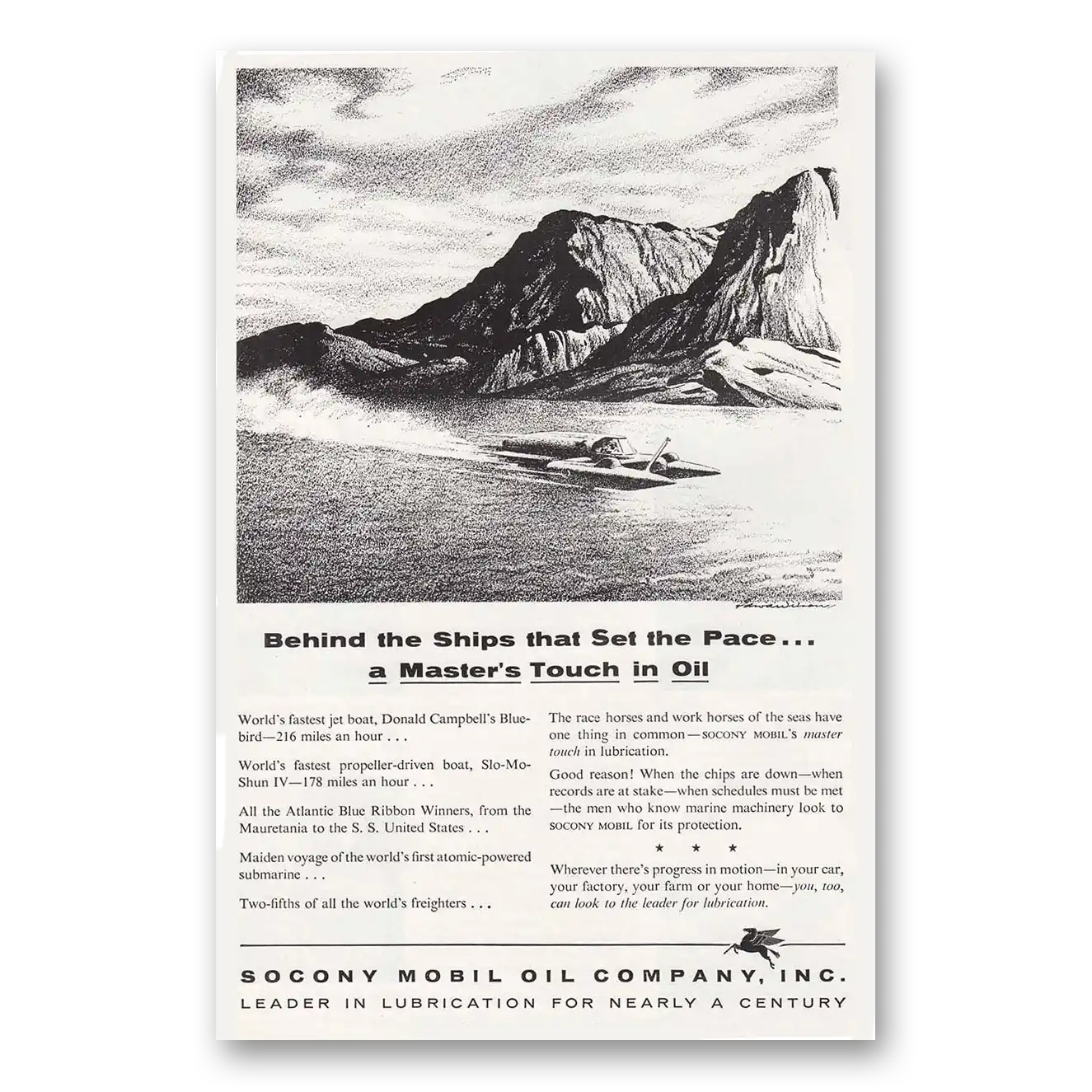 1956 Socony Mobil Oil Behind the Ships Vintage Magazine Print Ad