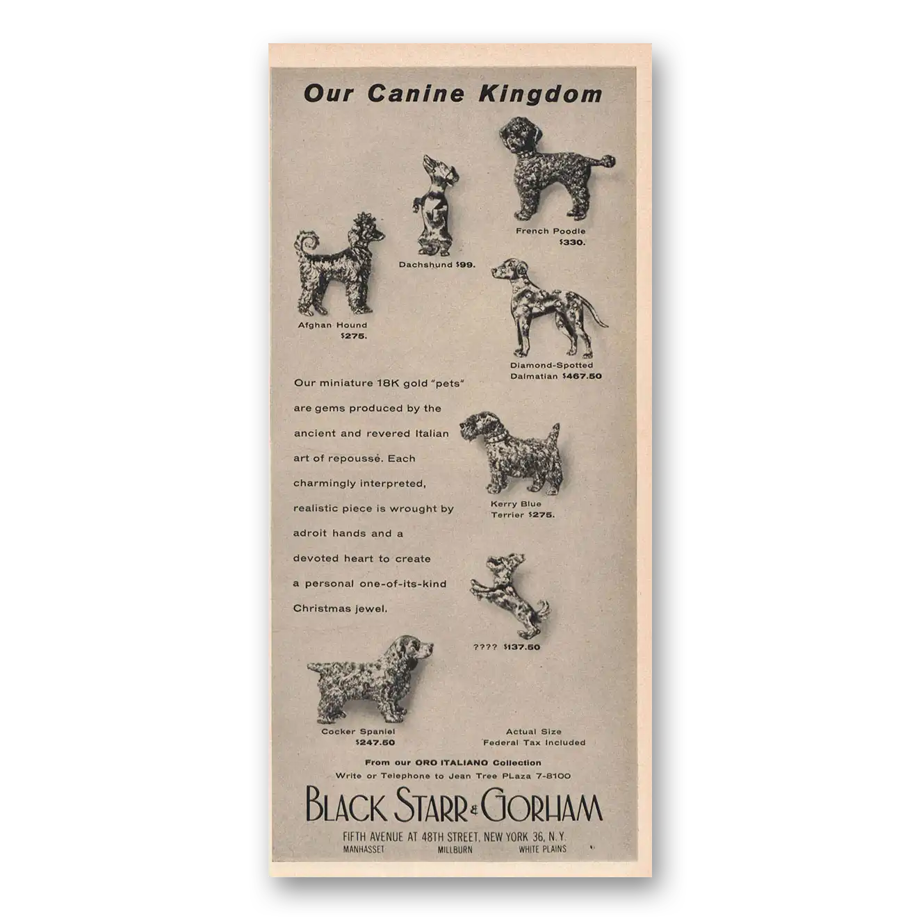 1958 Black Starr Gorham Our Canine Kingdom Vintage Magazine Print Ad