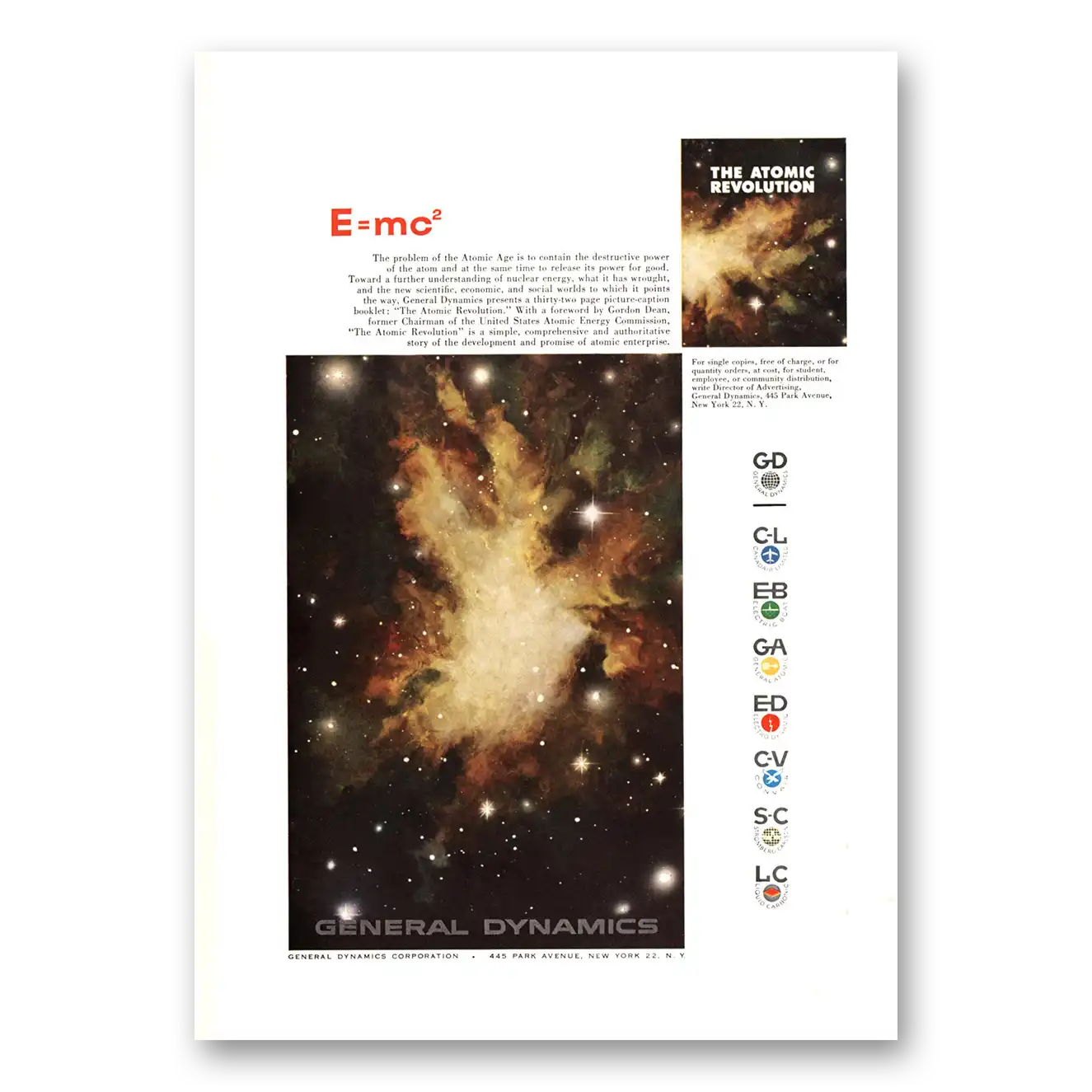 1958 General Dynamics E=mc2 Vintage Magazine Print Ad