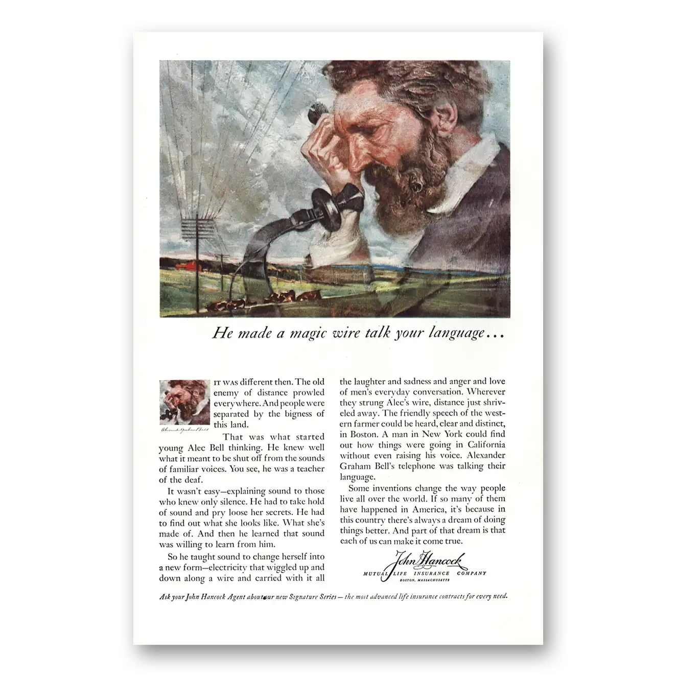 1959 John Hancock Insurance Magic Wire Vintage Magazine Print Ad