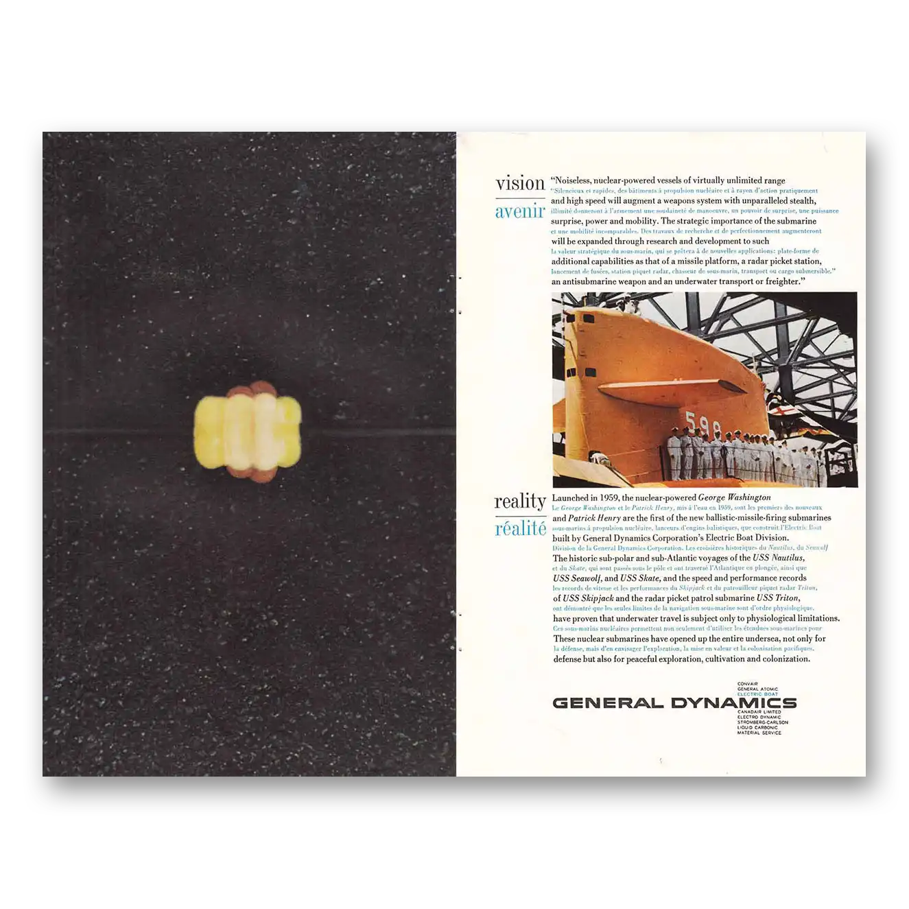 1960 General Dynamics Submarine Noiseless Vintage Magazine Print Ad