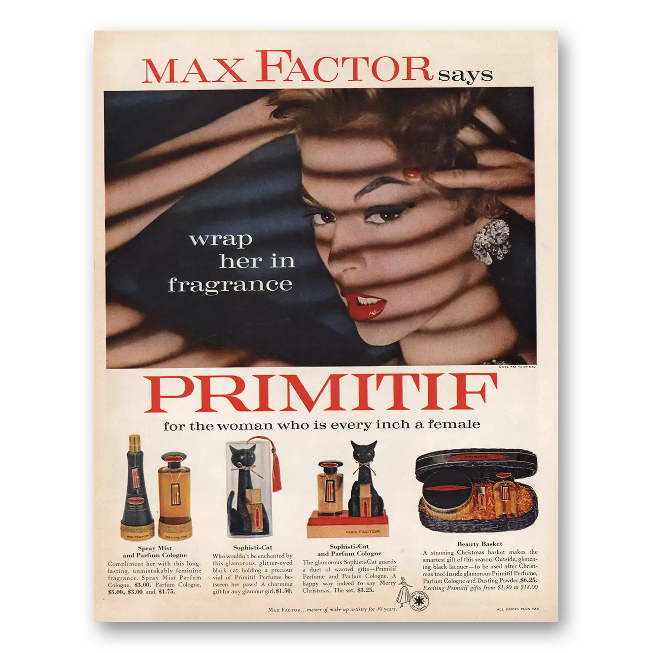 1960 Max Factor Primitif Vintage Magazine Print Ad