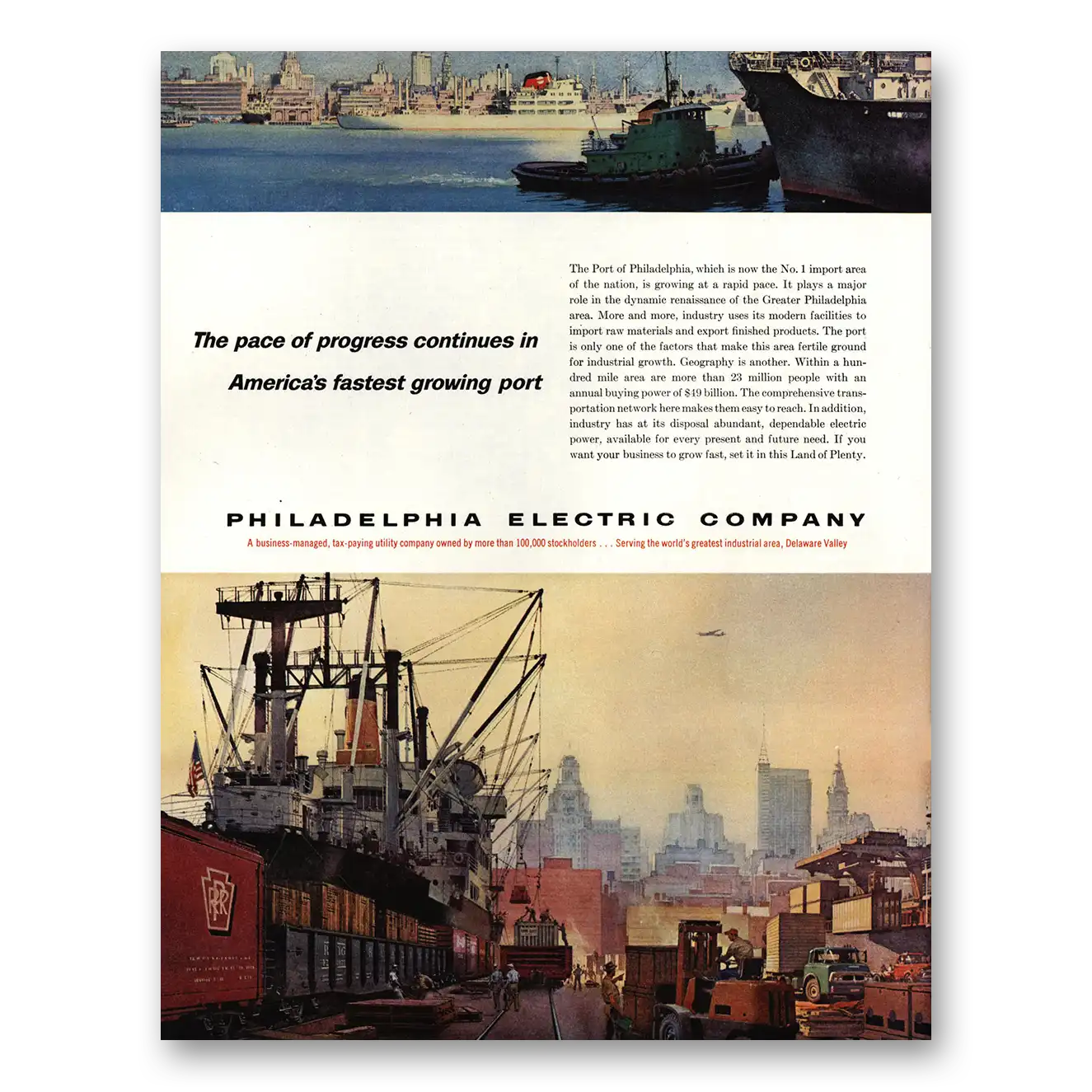 1960 Philadelphia Electric Americas Fastest Growing Port Vintage Magazine Print Ad