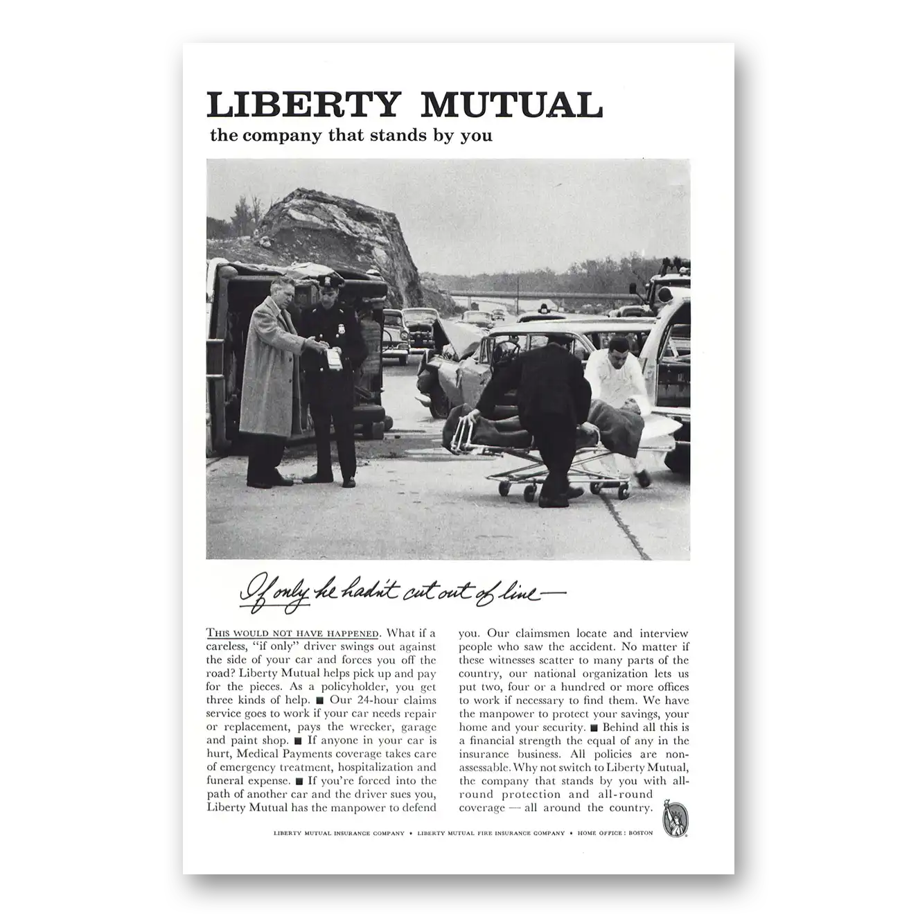 1961 Liberty Mutual Insurance Cut Out of Line Vintage Magazine Print Ad