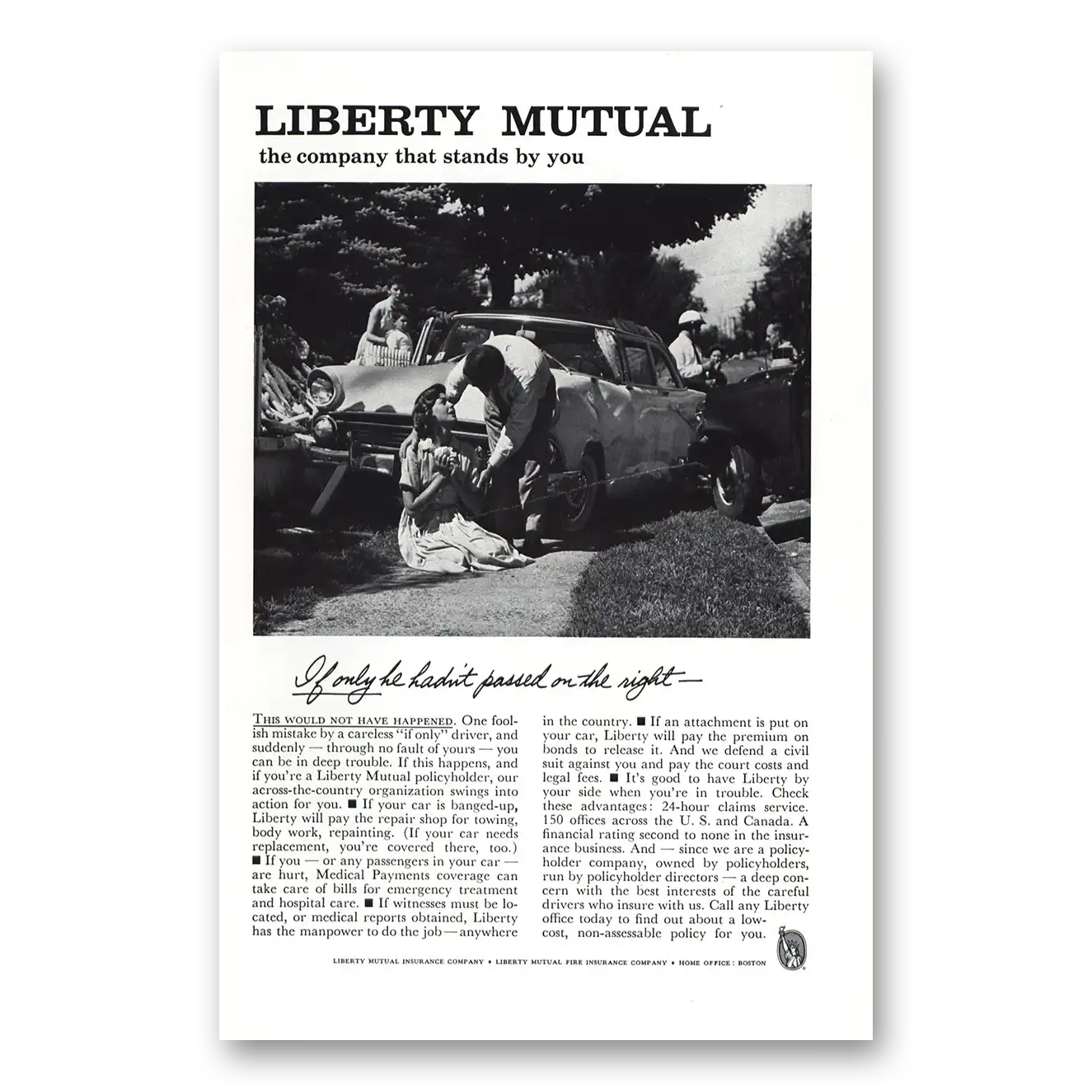 1961 Liberty Mutual Insurance Careless If Only Driver Vintage Magazine Print Ad