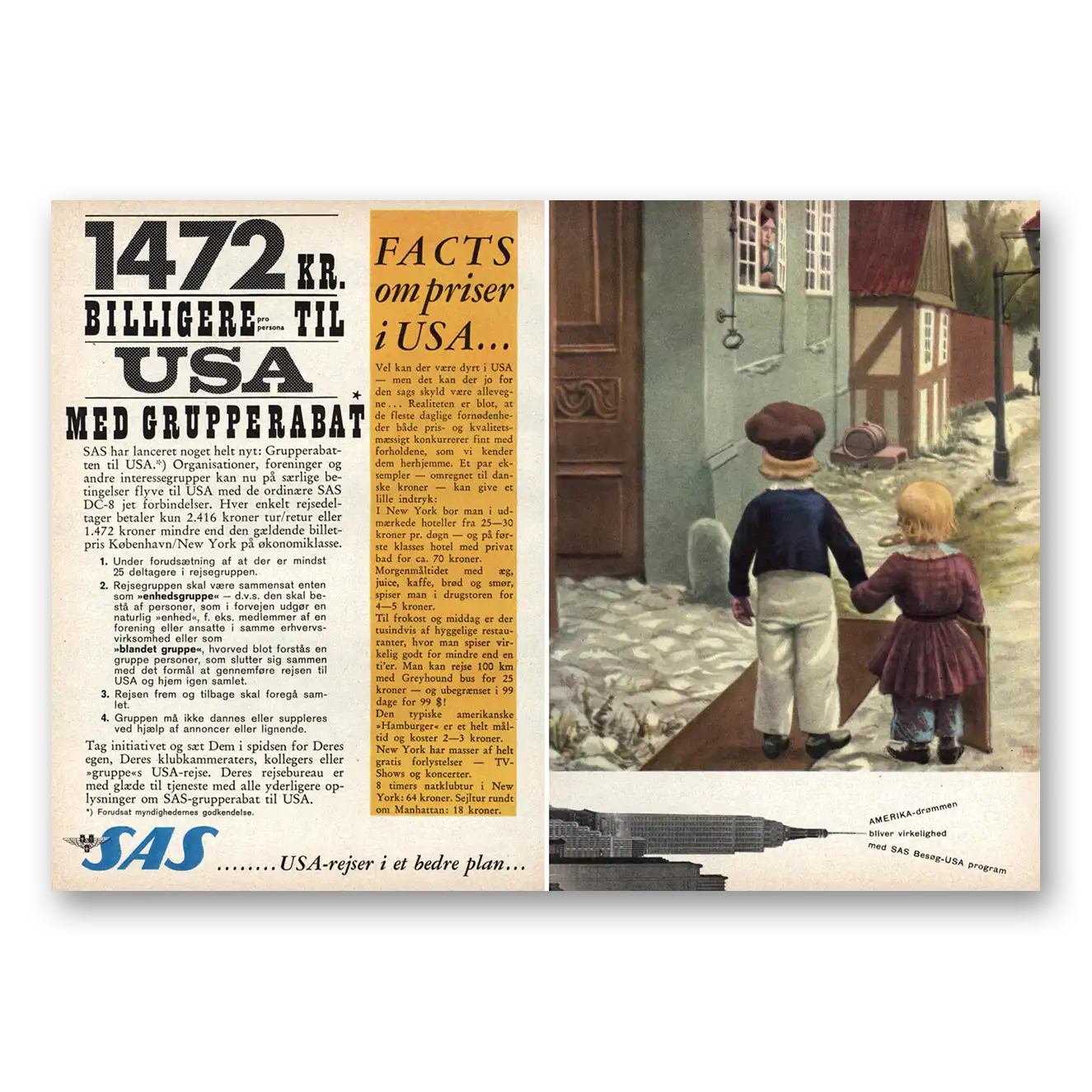 1962 SAS Scandinavian Airlines USA Med Grupperabat Dutch Vintage Magazine Print Ad