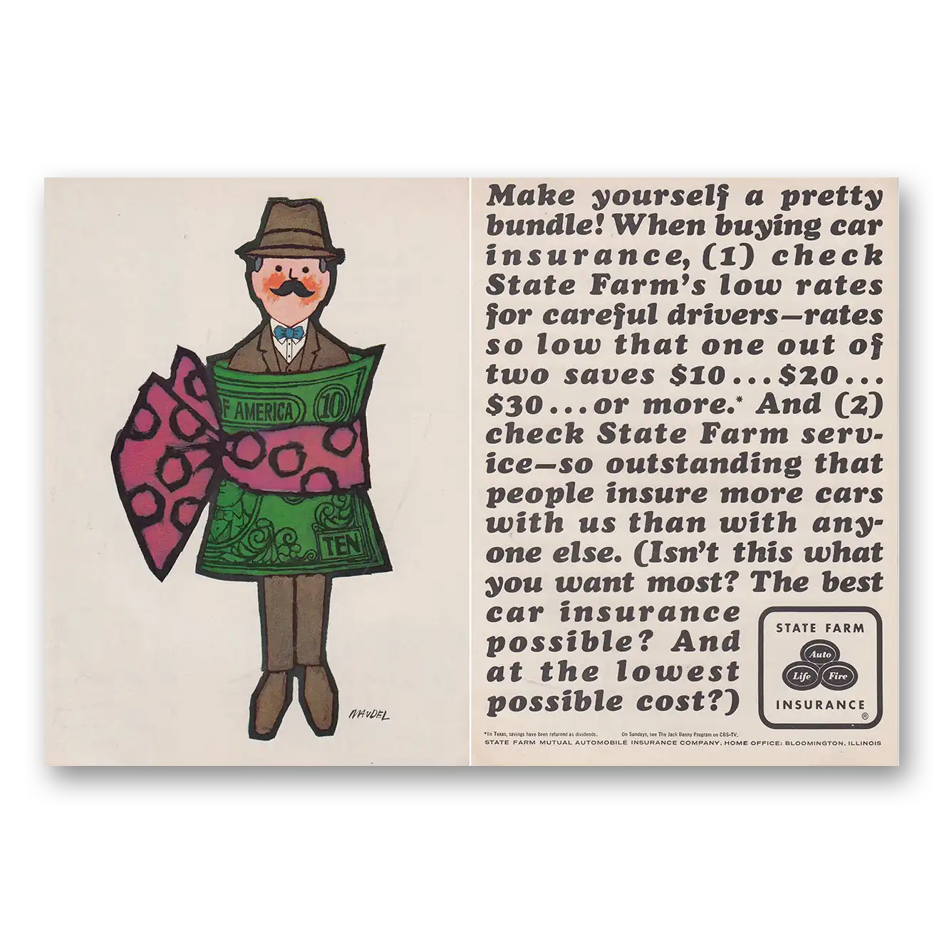 1962 State Farm Insurance Make Yourself a Pretty Bundle Vintage Magazine Print Ad