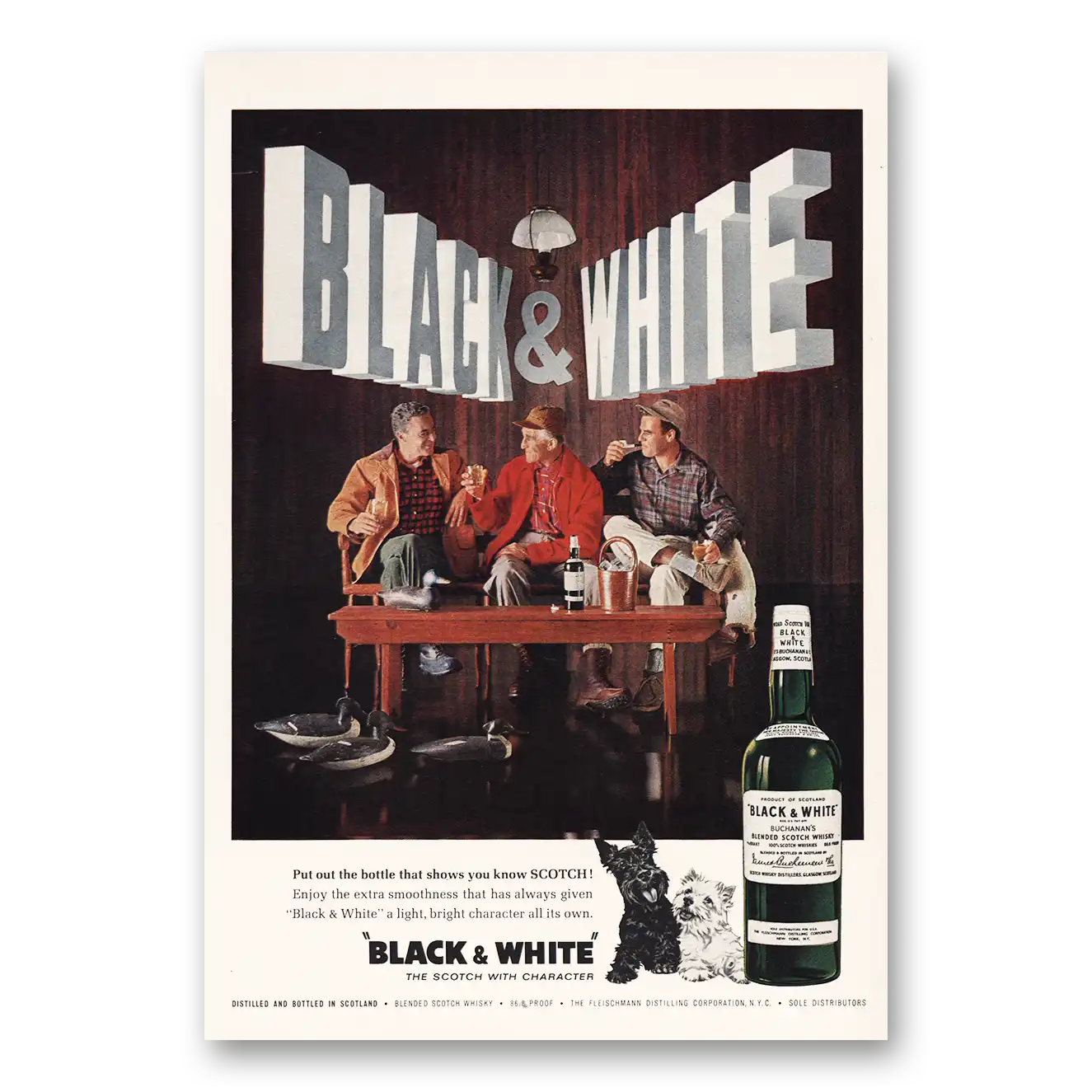 1963 Black and White Scotch Put Out the Bottle Vintage Magazine Print Ad