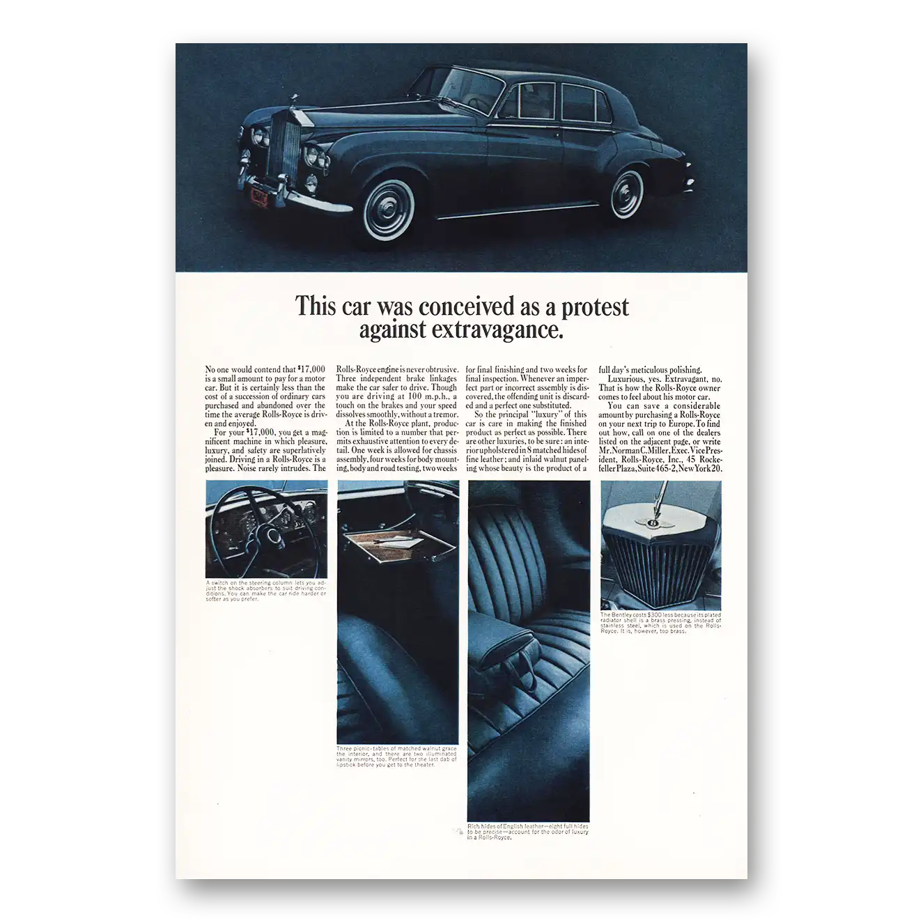 1963 Rolls Royce Conceived As Protest Against Extravagance Vintage Magazine Print Ad