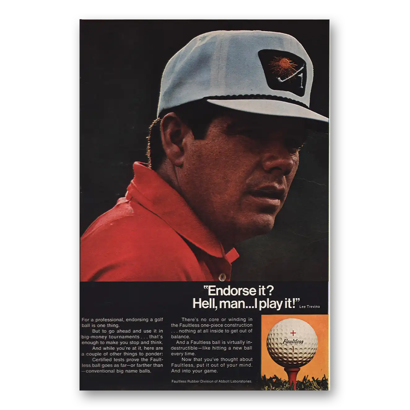 1964 Faultless Golf Ball Endorse It Hell Man I Play It Lee Trevino Vintage Magazine Print Ad