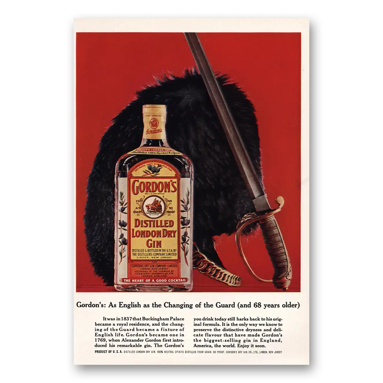 1964 Gordons Gin Changing of the Guard Vintage Magazine Print Ad