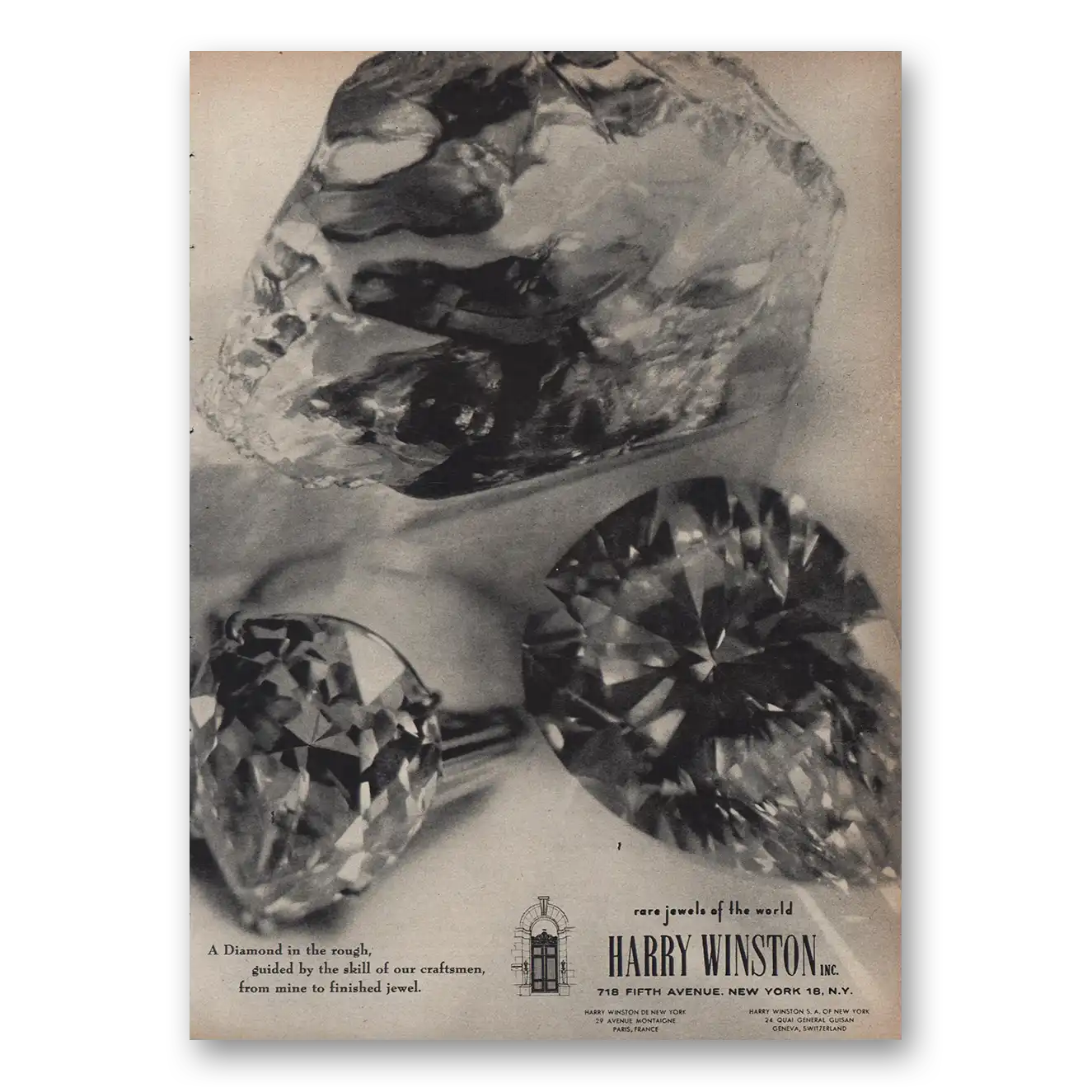1964 Harry Winston Jewelry Rare Jewels of the World Vintage Magazine Print Ad