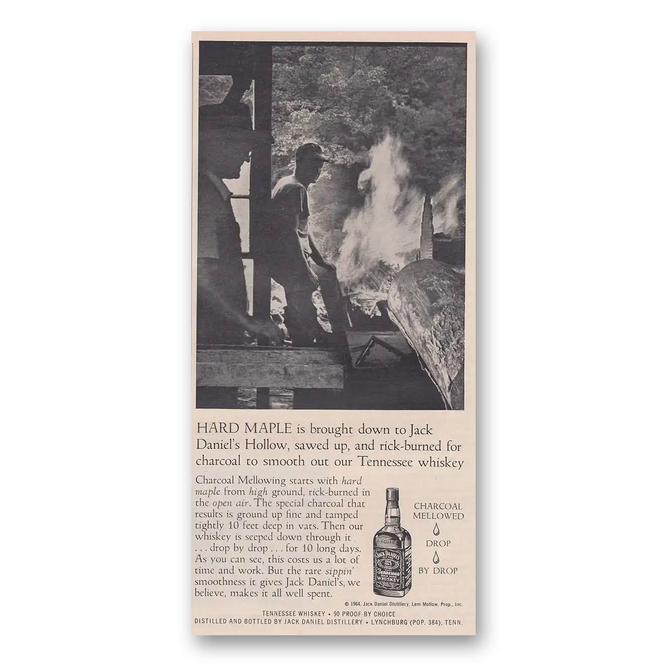1964 Jack Daniels Hard Maple Is Brought Down Vintage Magazine Print Ad
