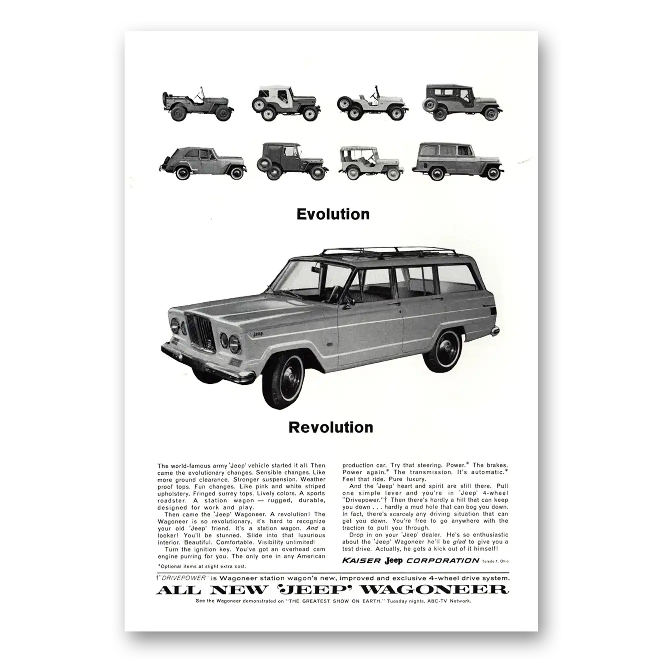 1964 Jeep Wagoneer Evolution Revolution Vintage Magazine Print Ad