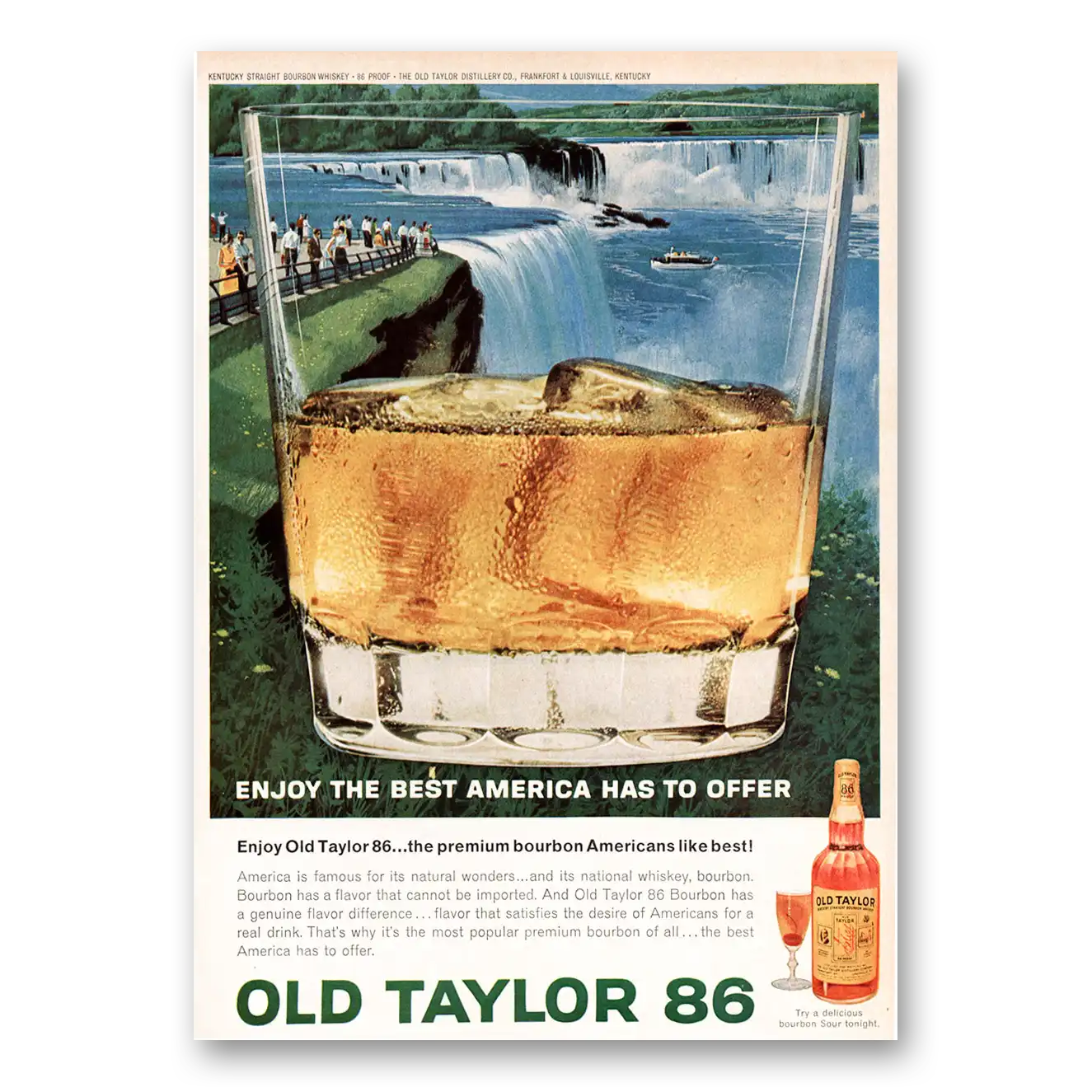 1964 Old Taylor Bourbon Whiskey Niagara Falls Best America Has to Offer Vintage Magazine Print Ad