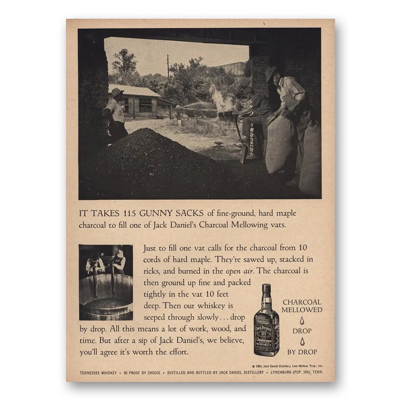 1965 Jack Daniels Takes 115 Gunny Sacks Vintage Magazine Print Ad