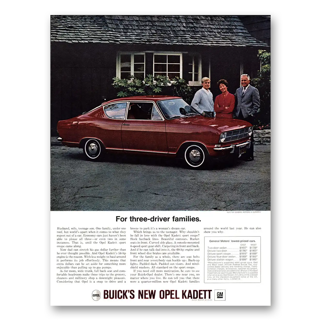 1966 Buick Opel Kadett Three Driver Families Vintage Magazine Print Ad