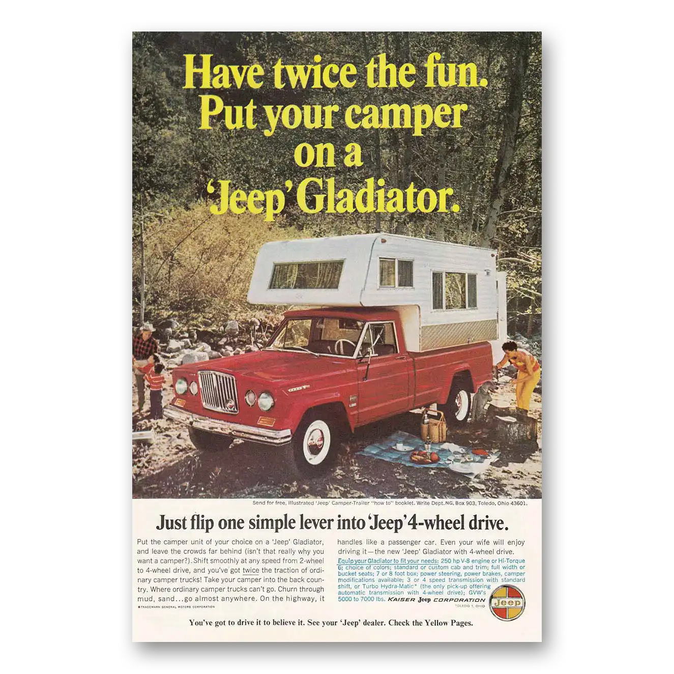 1966 Jeep Gladiator Put Your Camper on a Jeep Vintage Magazine Print Ad