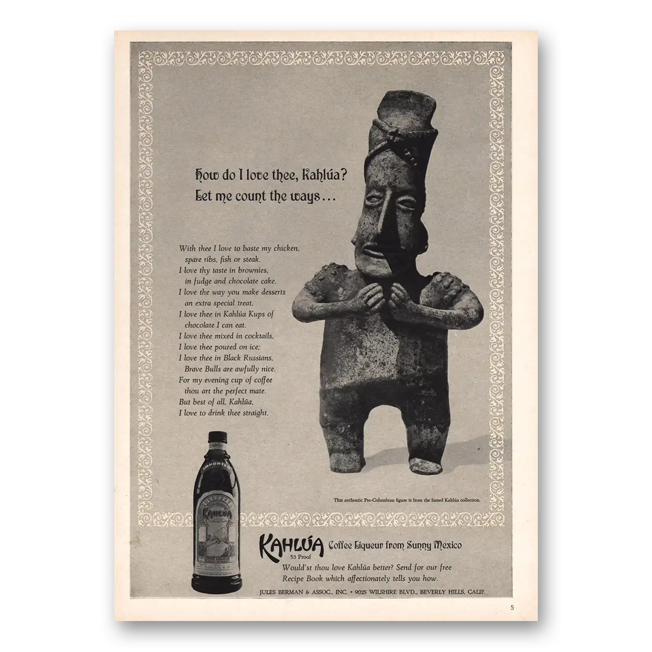 1966 Kahlua How Do I Love Thee Vintage Magazine Print Ad