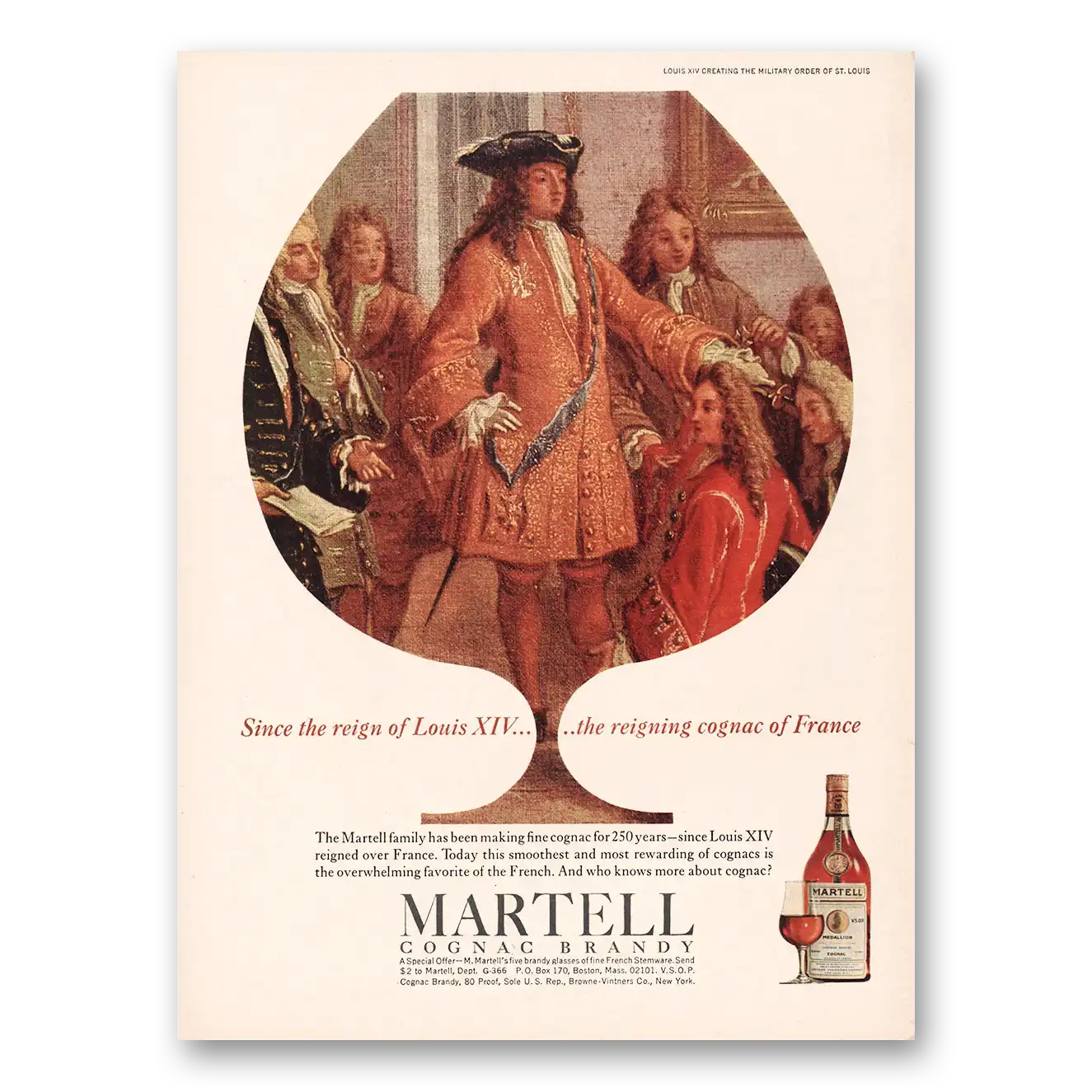 1966 Martell Cognac Since Reign of Louis XIV Vintage Magazine Print Ad
