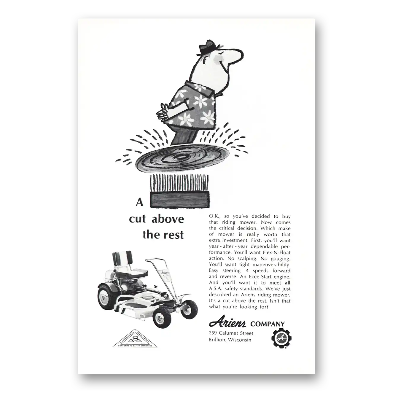 1967 Ariens Riding Mower Cut Above the Rest Vintage Magazine Print Ad