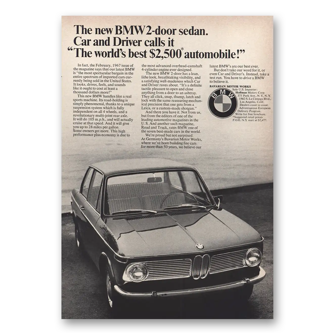 1967 BMW Worlds Best Vintage Magazine Print Ad