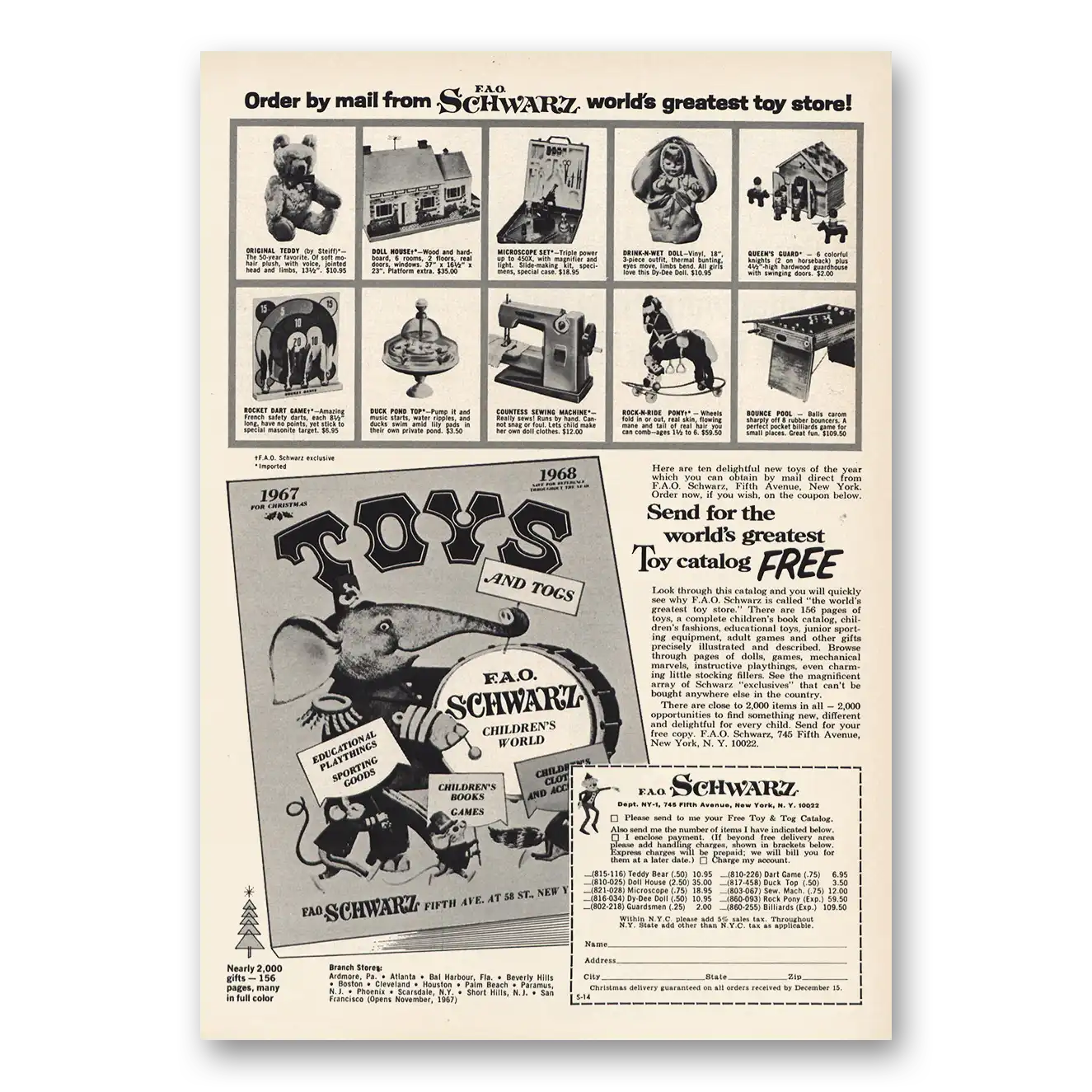 1967 FAO Schwarz Worlds Greatest Toy Store Vintage Magazine Print Ad