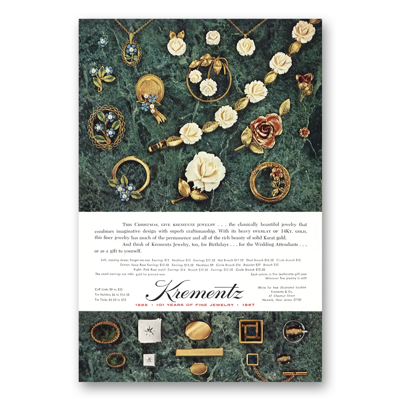 1967 Krementz Jewelry Christmas Vintage Magazine Print Ad