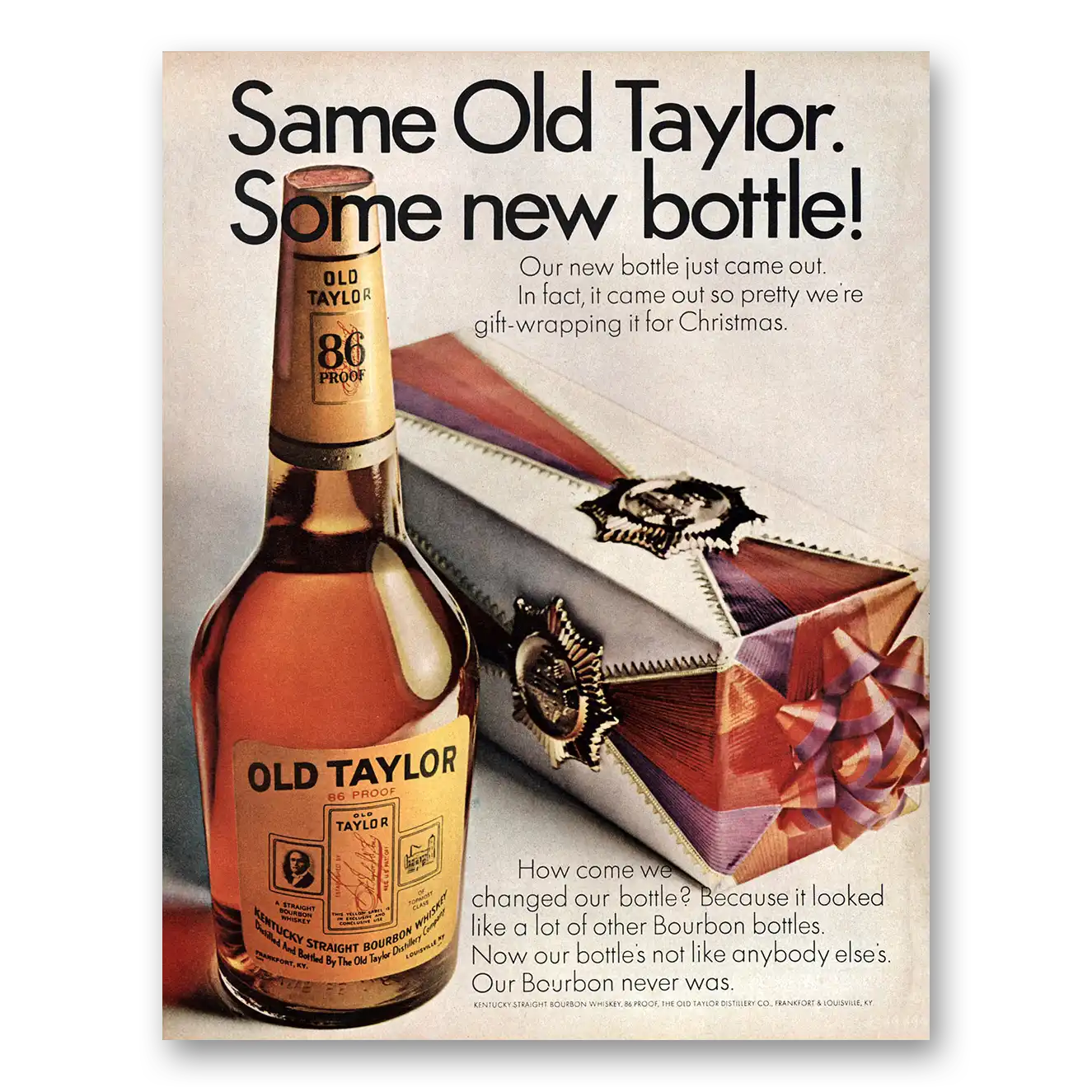 1967 Old Taylor Bourbon Whiskey Some New Bottle Vintage Magazine Print Ad