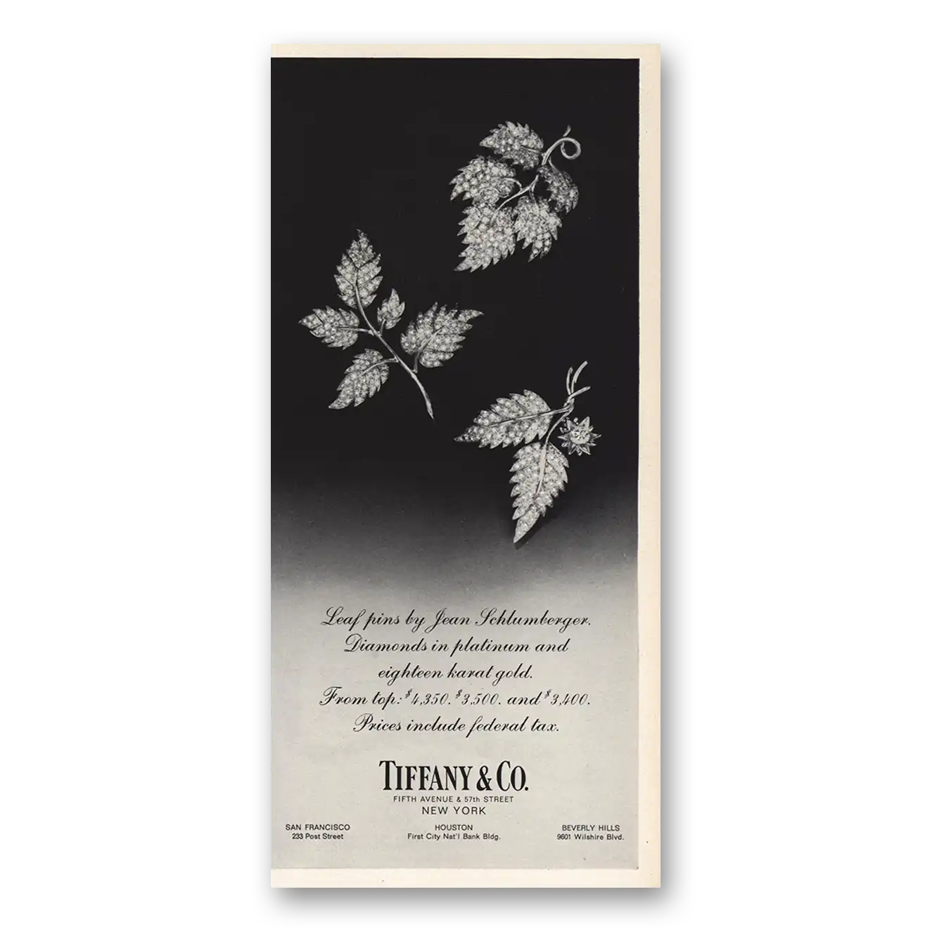 1967 Tiffany & Co Leaf Pins Jean Schlumberger Vintage Magazine Print Ad