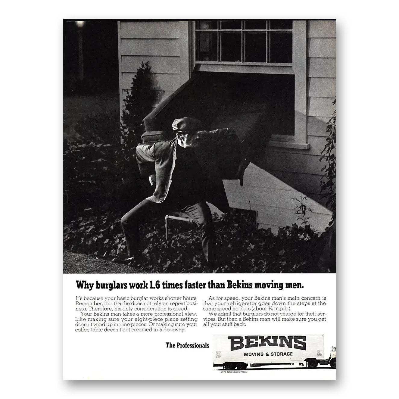 1968 Bekins Burglars Work 16 Times Faster Vintage Magazine Print Ad