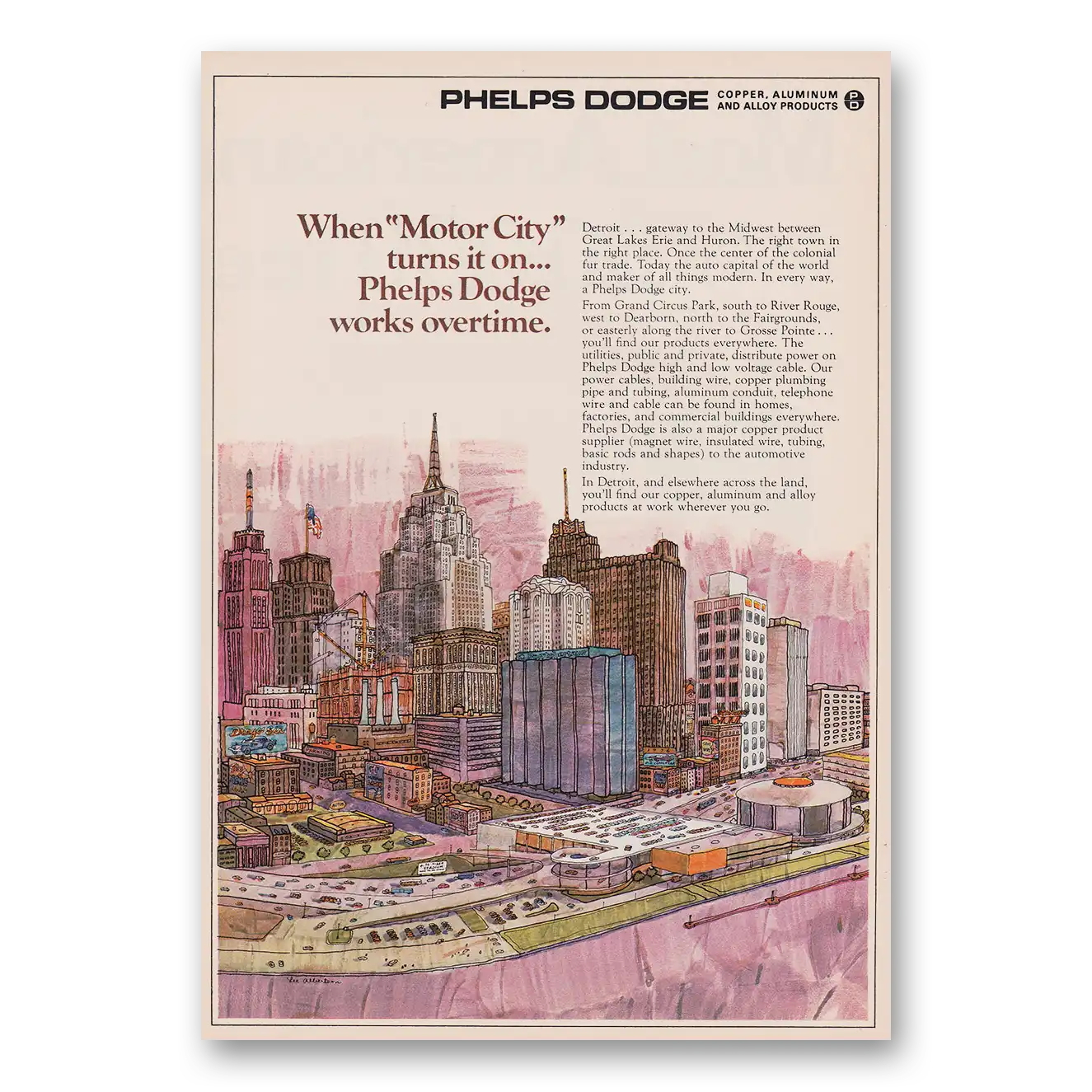 1965 Phelps Dodge When Motor City Turns It On Detroit Vintage Magazine Print Ad