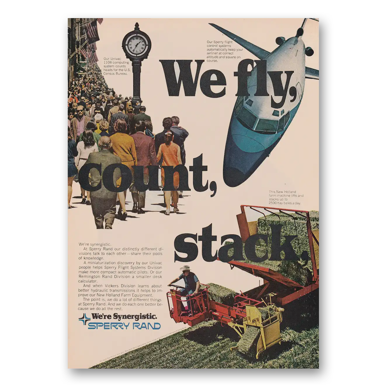 1968 Univac Computer We Fly Count Stack Vintage Magazine Print Ad