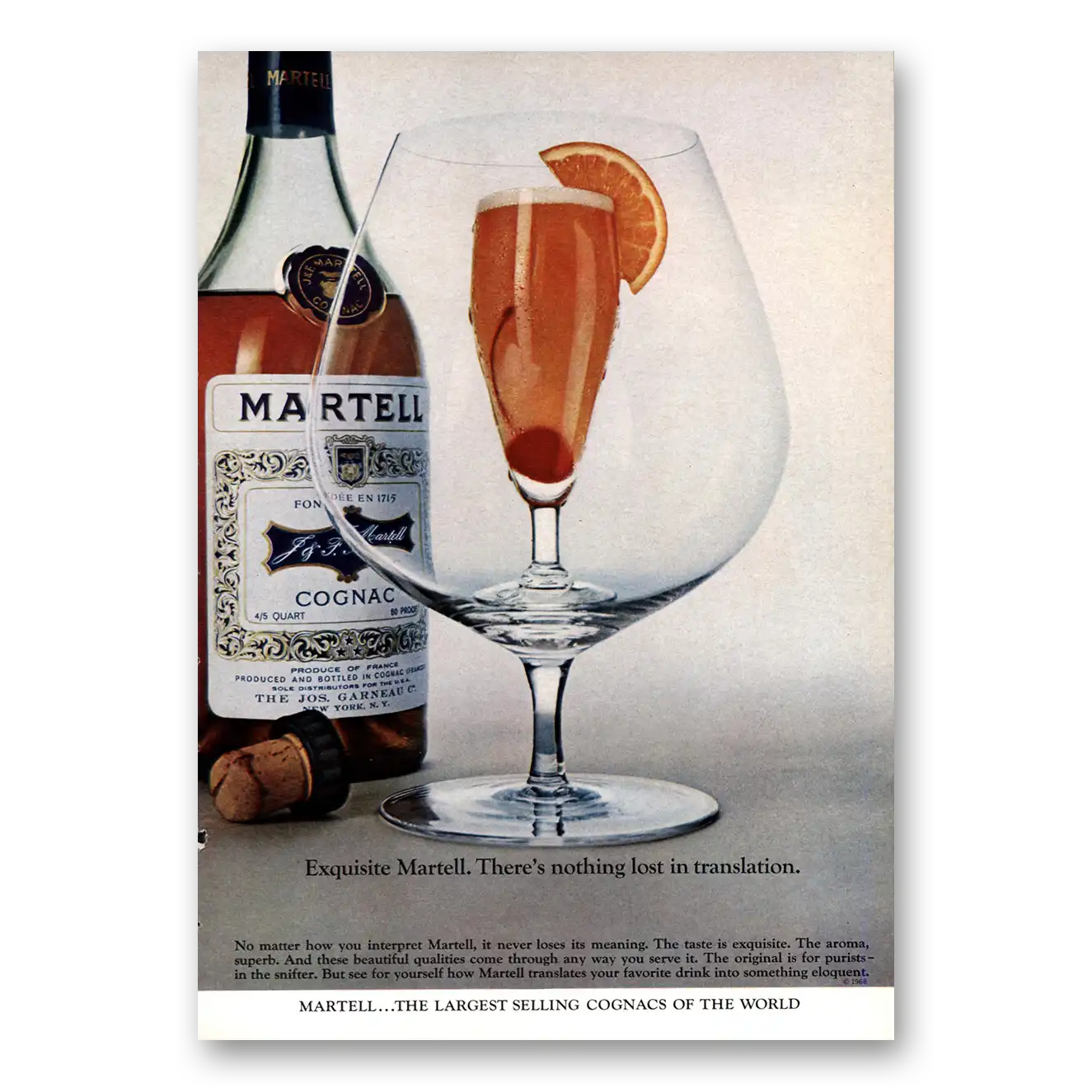 1969 Martell Cognac Nothing Lost In Translation Vintage Magazine Print Ad