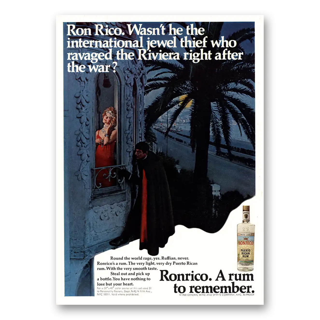 1969 Ronrico Rum International Jewel Thief Ravaged Riviera Vintage Magazine Print Ad
