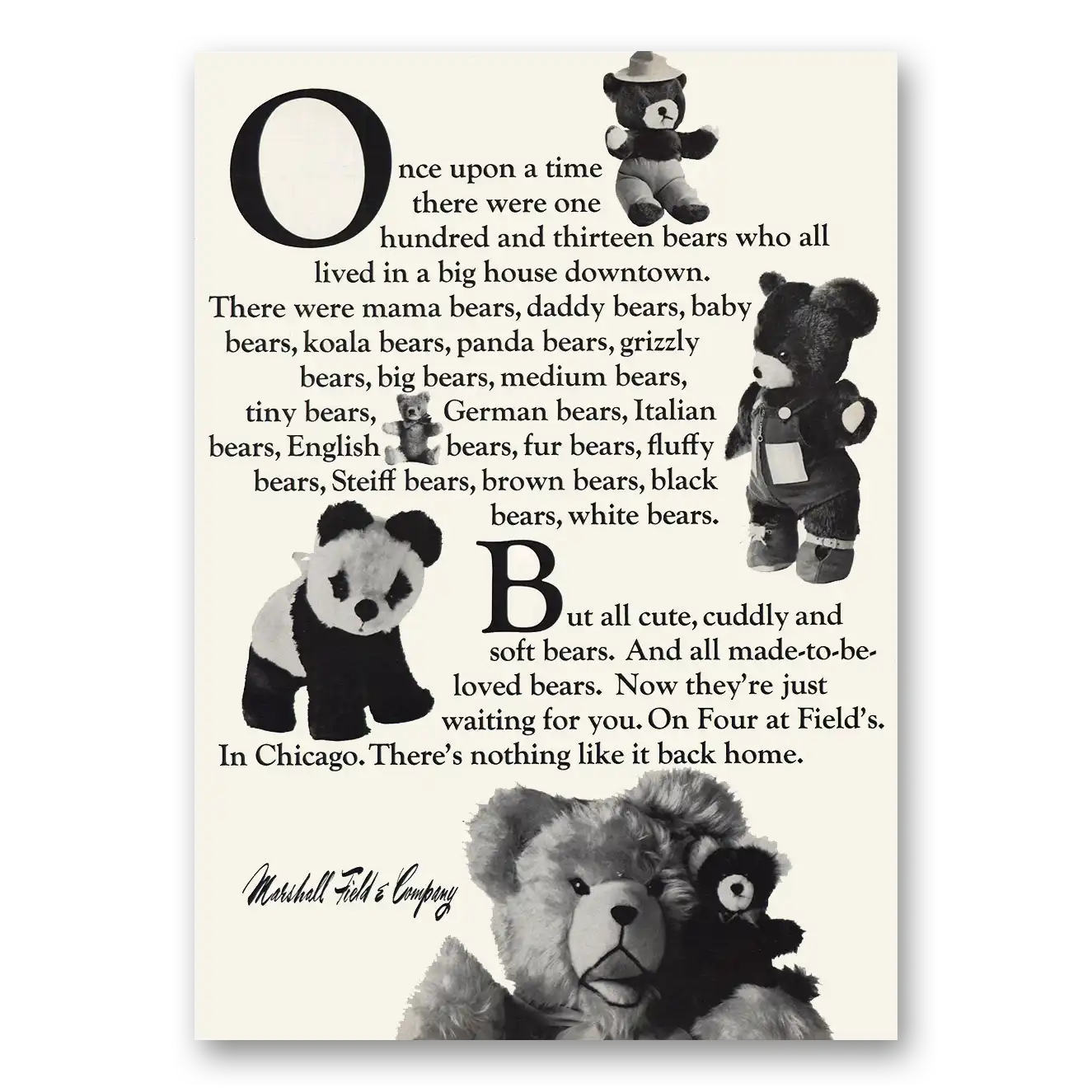 1970 Marshall Field Once Upon a Time Bears Vintage Magazine Print Ad