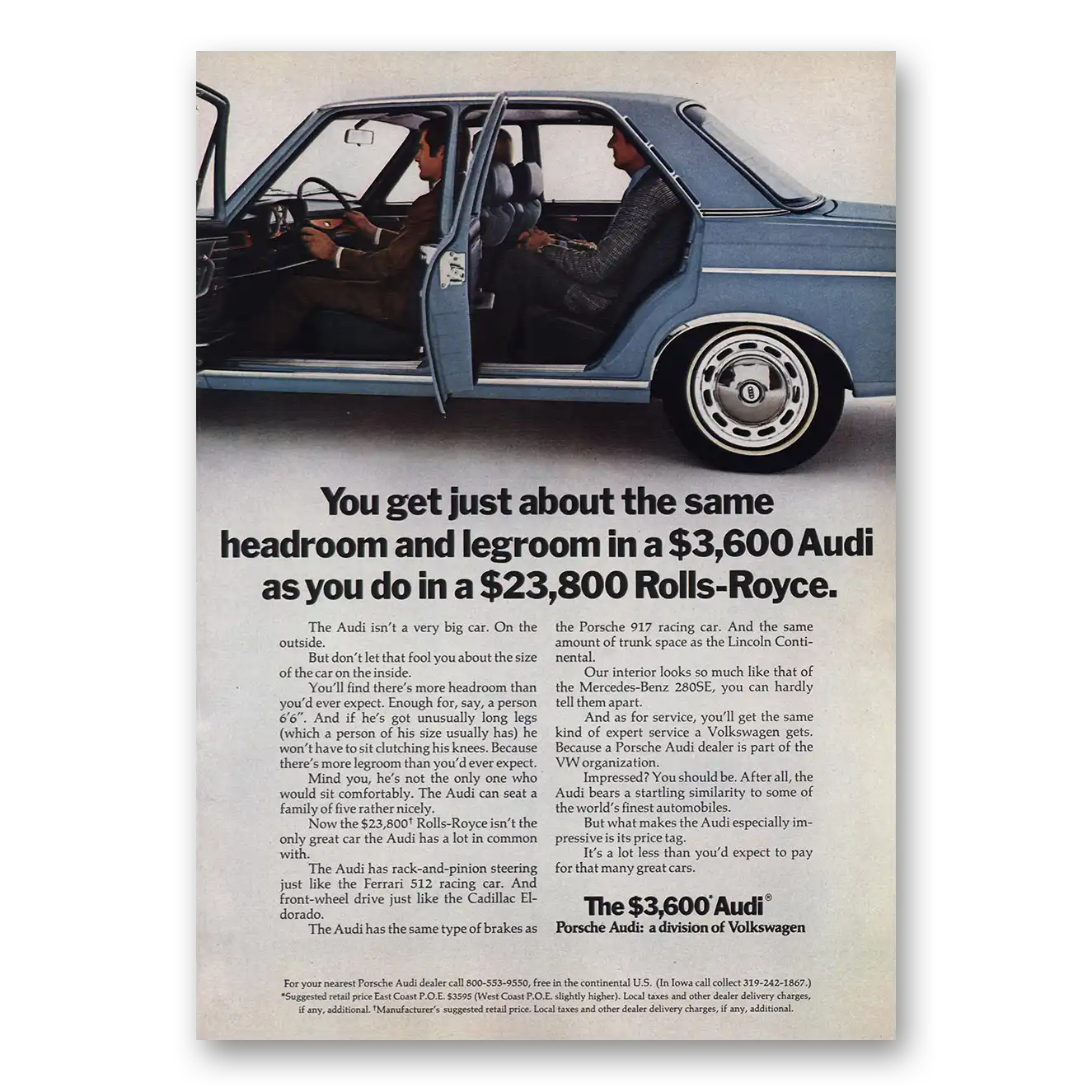 1971 Audi Headroom and Legroom Vintage Magazine Print Ad
