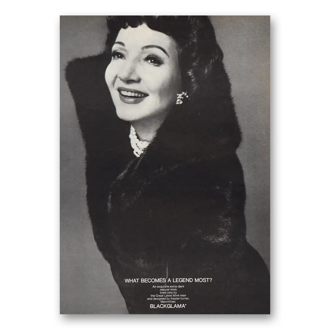 1971 Blackglama Claudette Colbert Vintage Magazine Print Ad