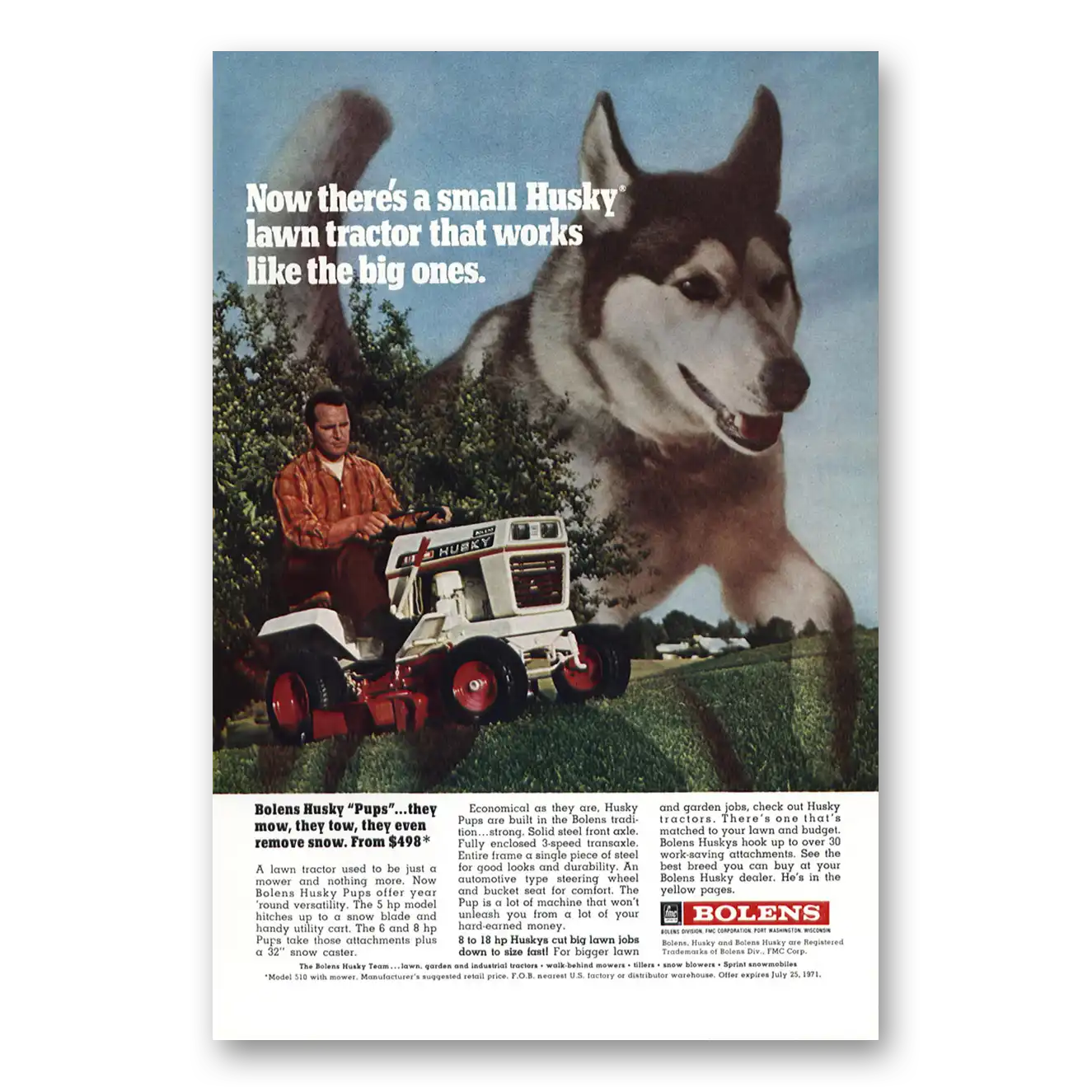 1971 Bolens Husky Tractor Now Theres a Small Husky Vintage Magazine Print Ad